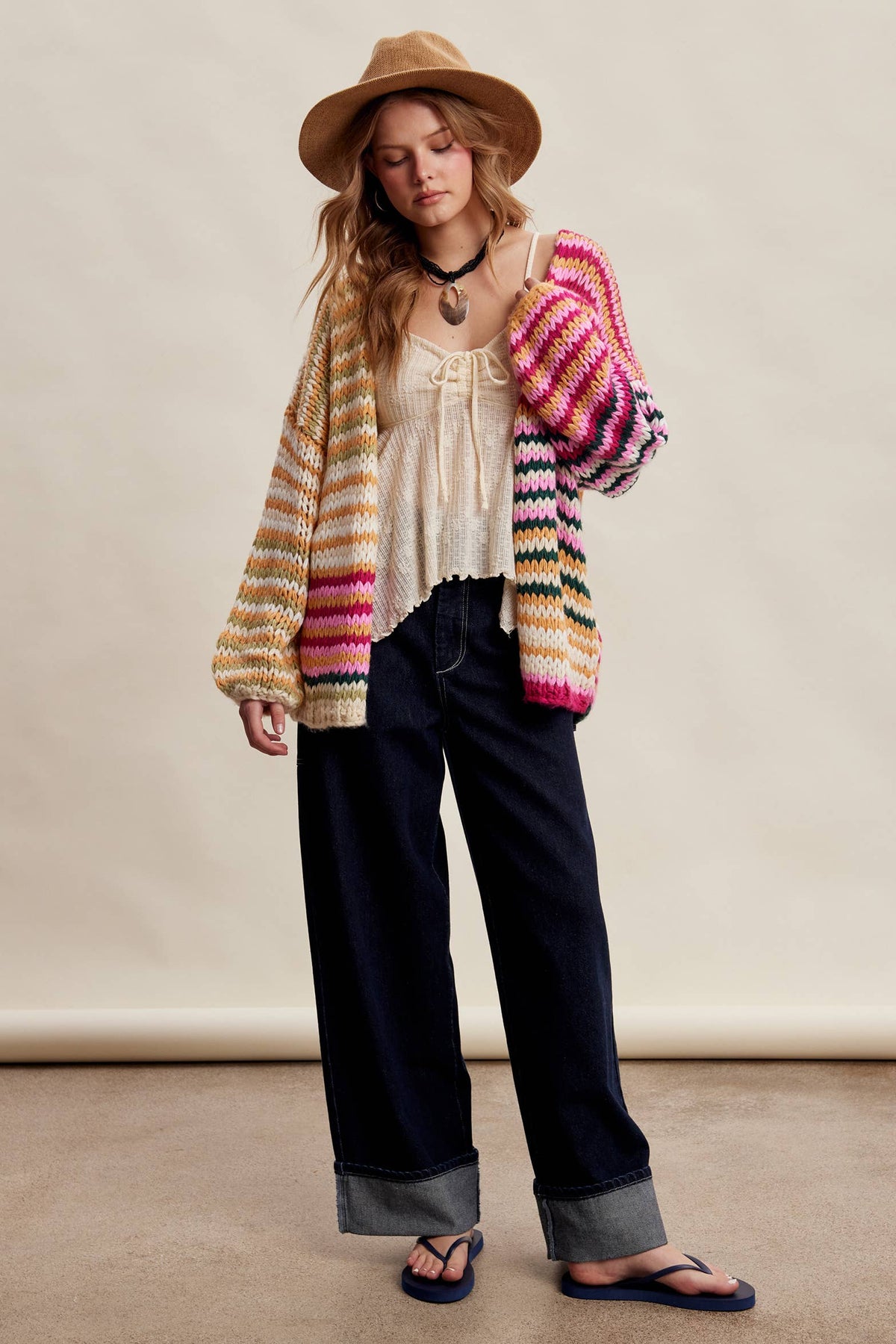 Chunky Multi Stripe Knit Cardigan LSW0731