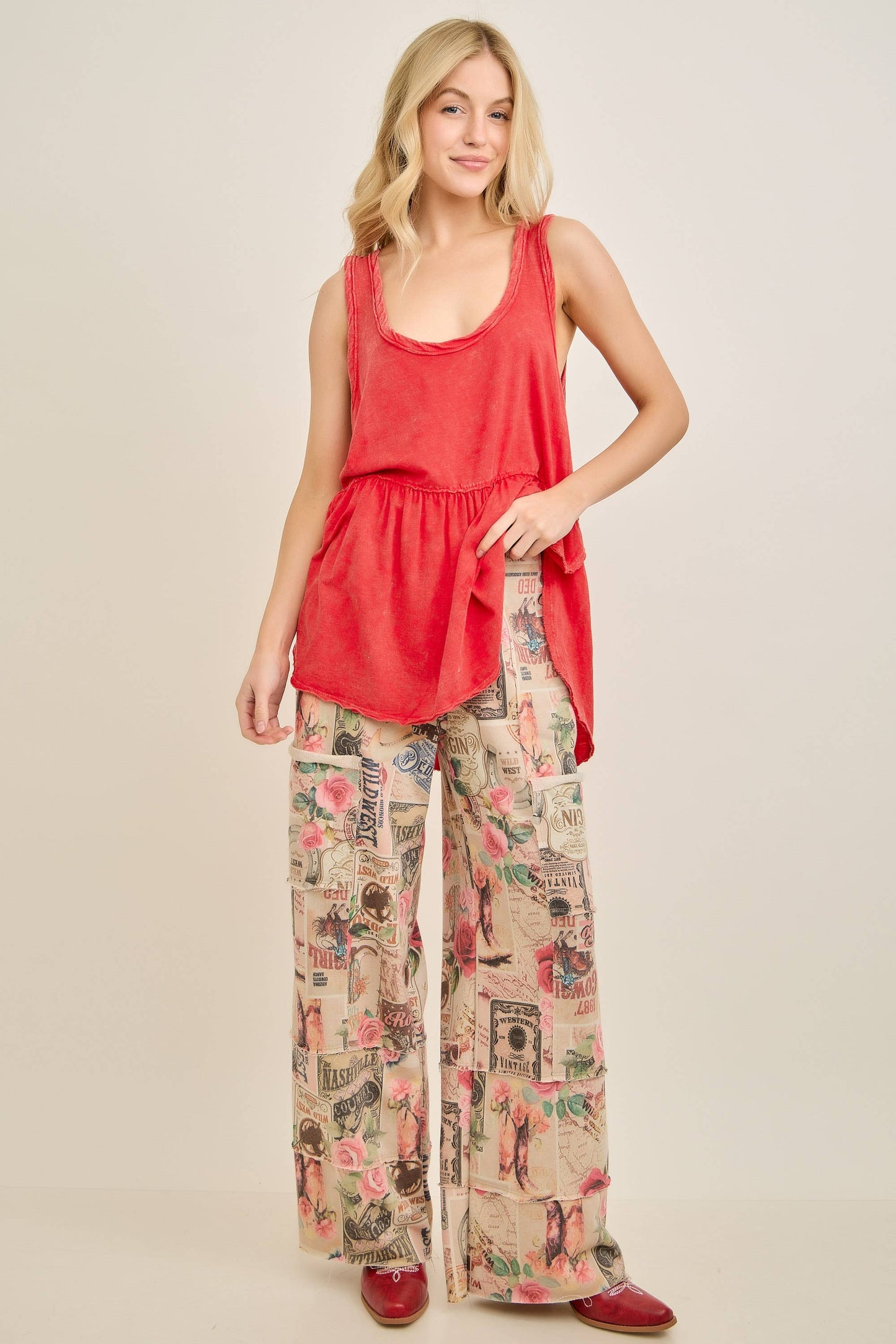 Vintage-inspired Collage Printed Terry Lounge Pants