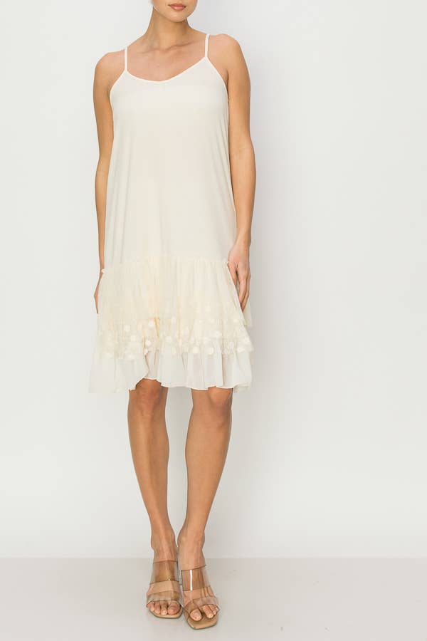 Layered Lace Hem Slip Dress / Extender-4672 BEIGE