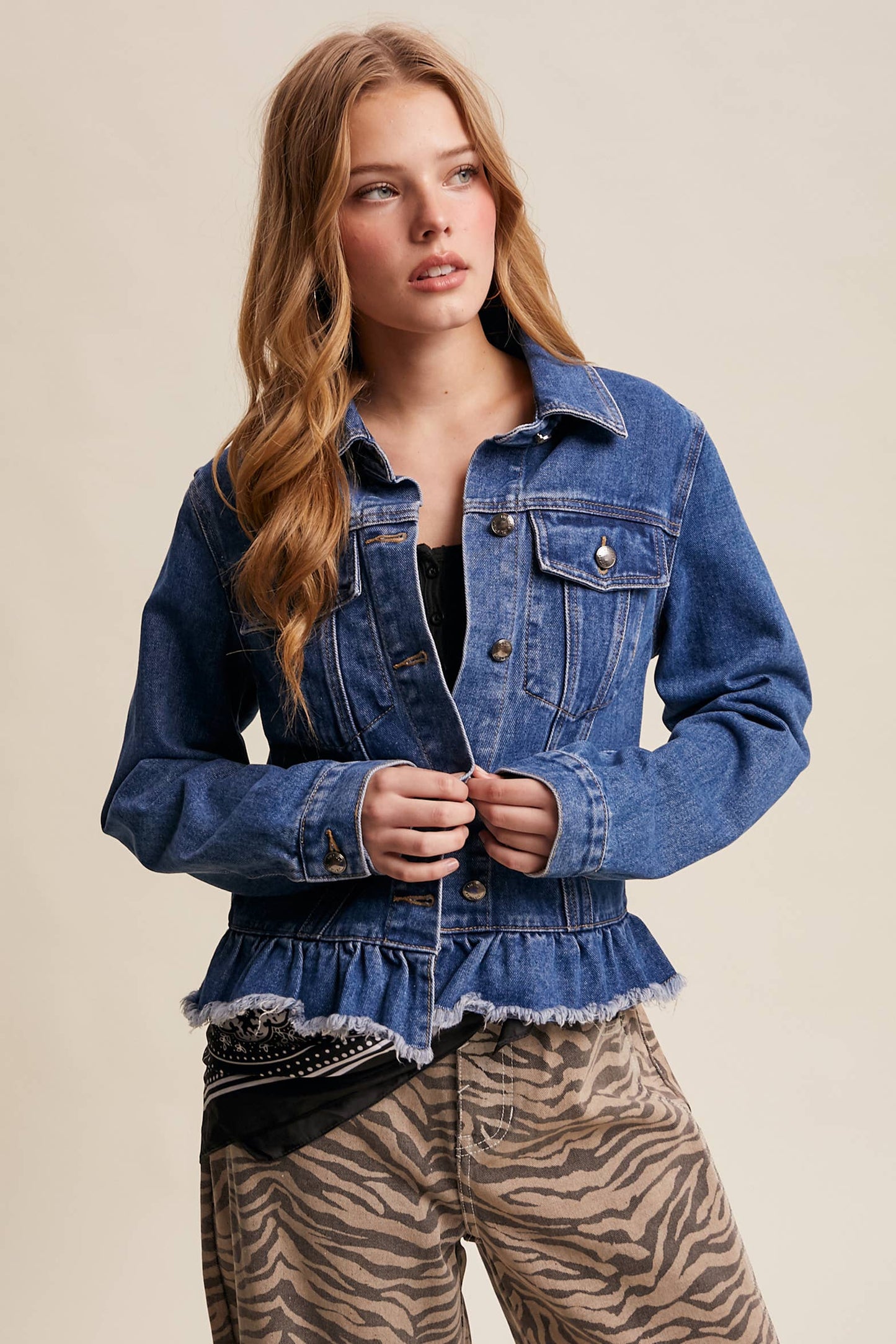 Ruffled Hem Denim Jacket LJ0236