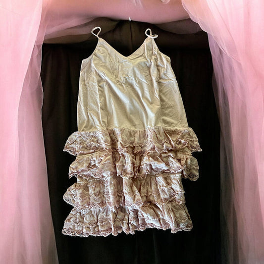 Pink Distressed Ruffle Slip Dress