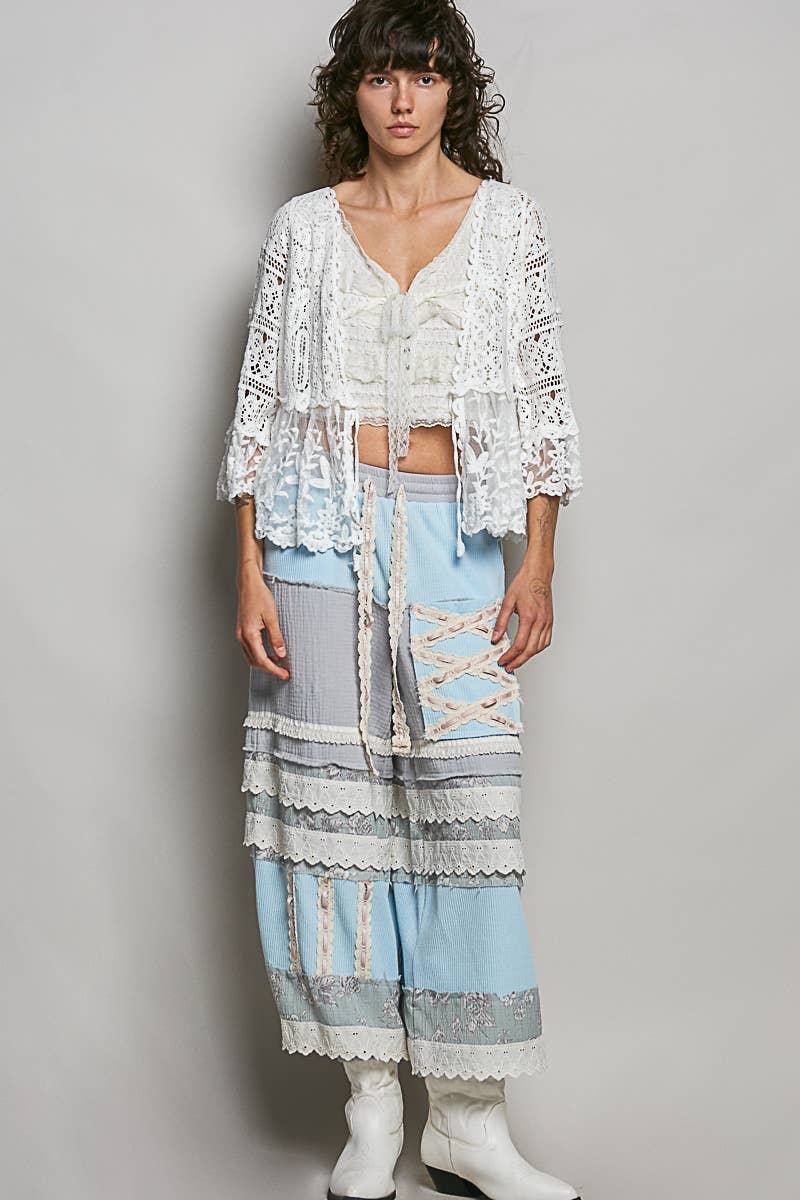 V-neck Short Sleeve Crochet Floral Lace Cardigan