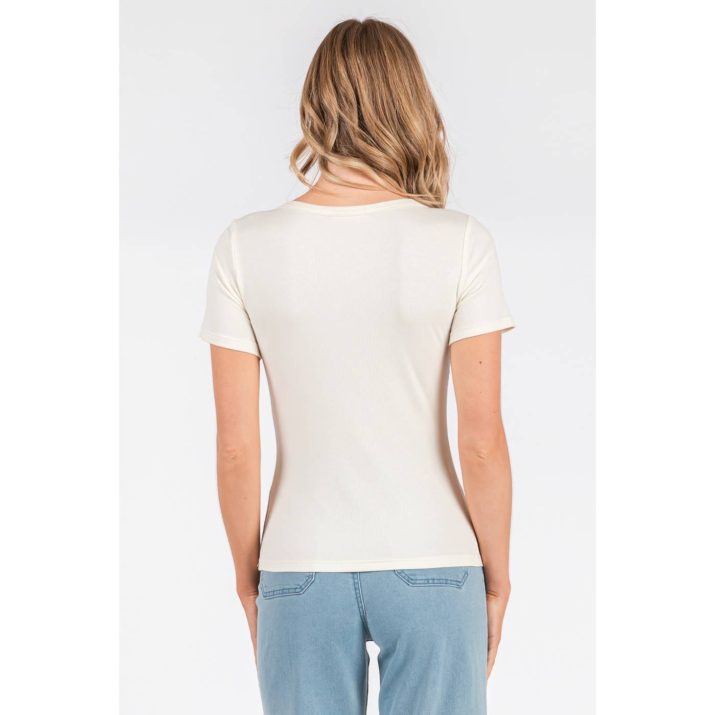 RIBBED V-NECK SHORT SLEEVE BASIC CLASSIC TEE
