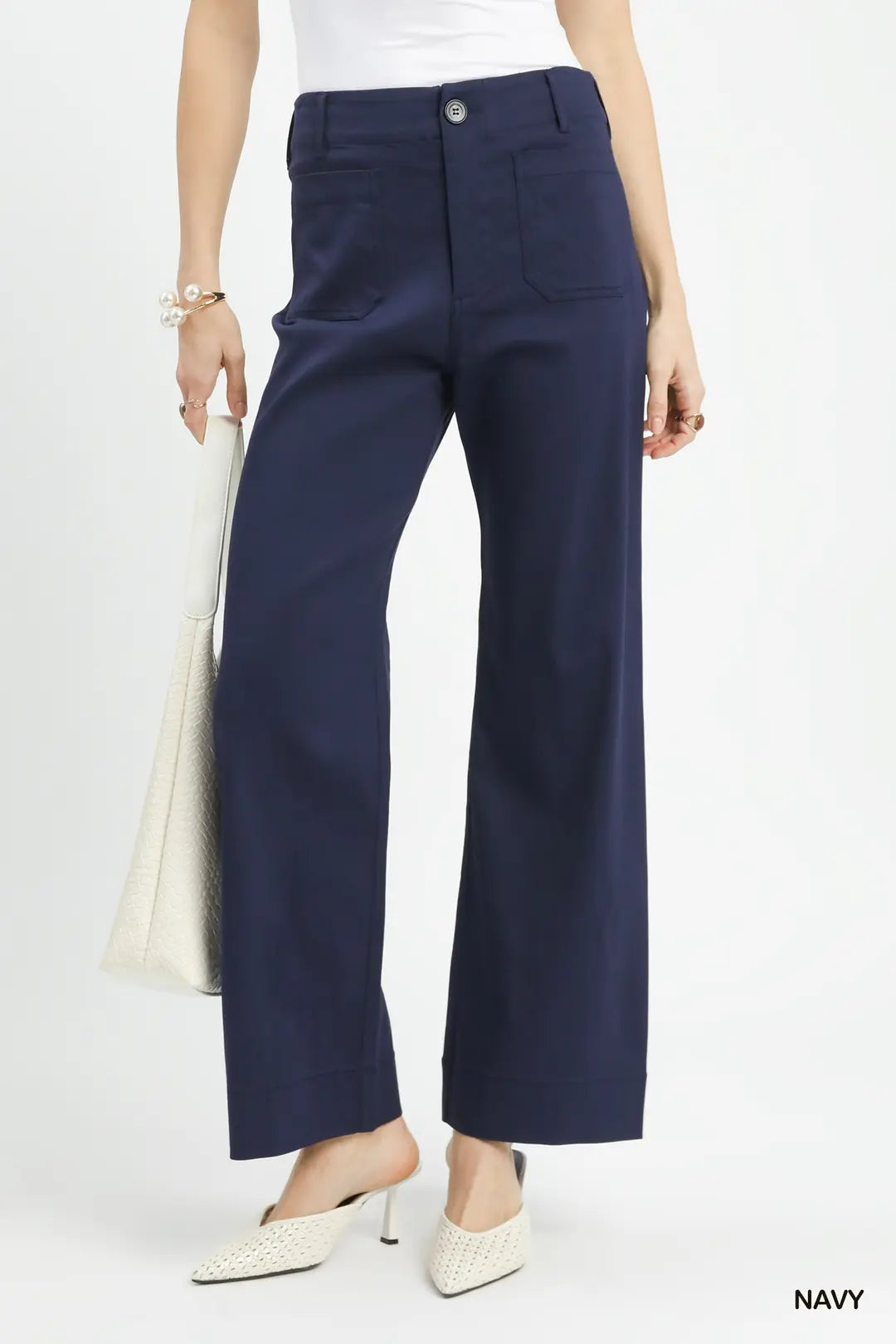 Button Stretched Pants - Navy
