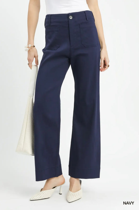 Button Stretched Pants - Navy