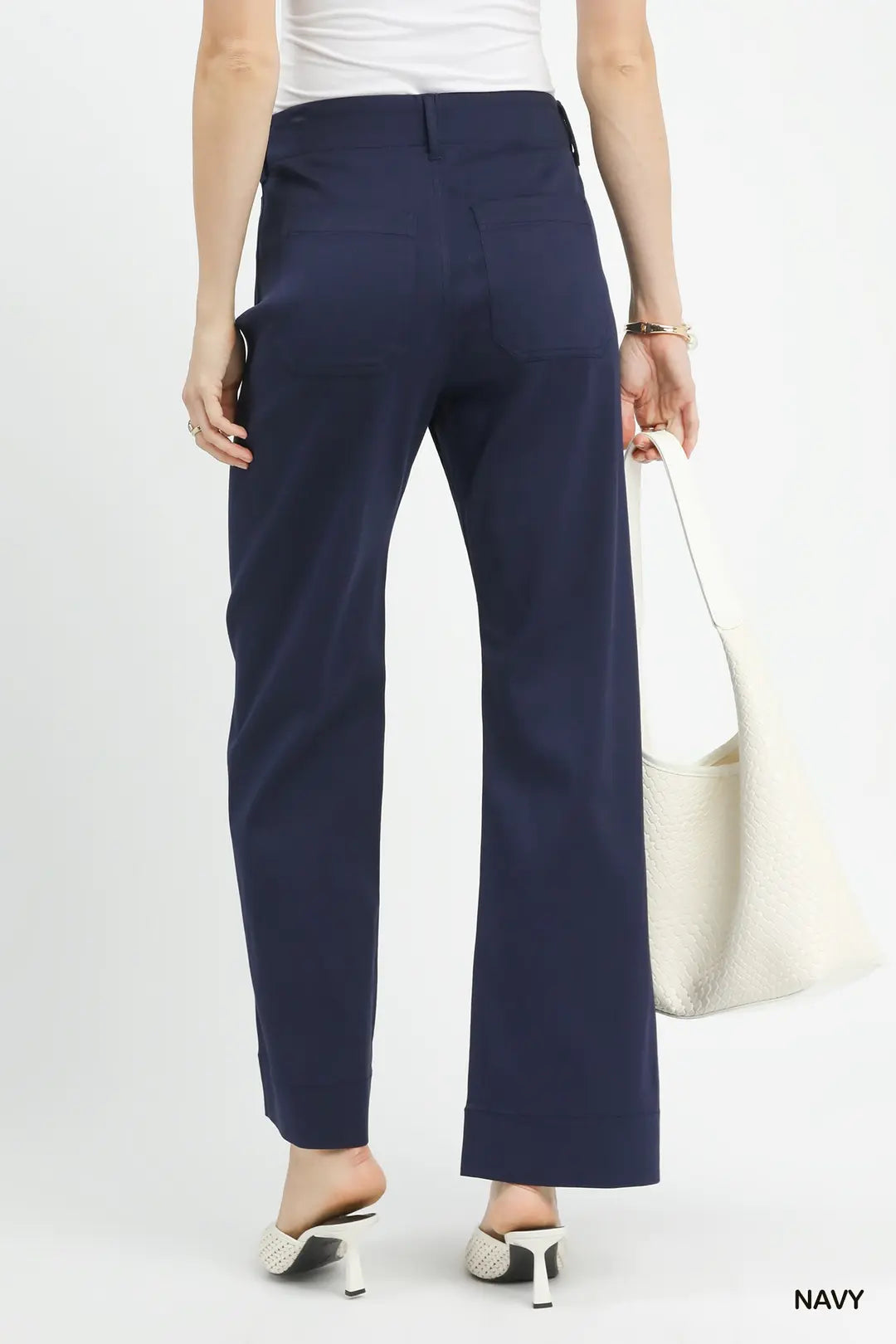 Button Stretched Pants - Navy