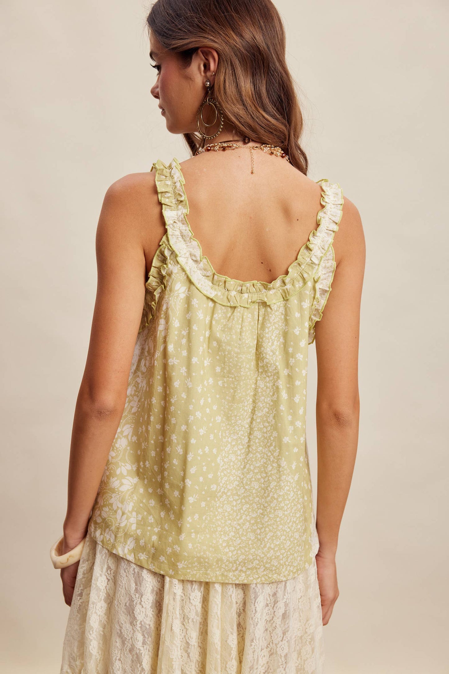 Ruffle Trim Patchwork Tank Top LT1466