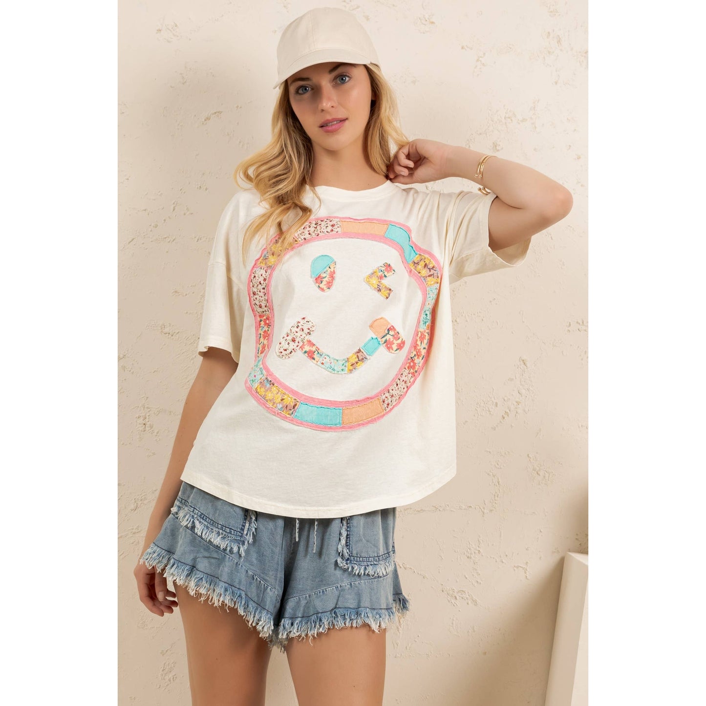 BOHO PATCHWORK SMILEY TEE (ST7737)