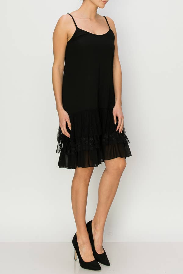 Layered Lace Hem Slip Dress / Extender-4672 BK