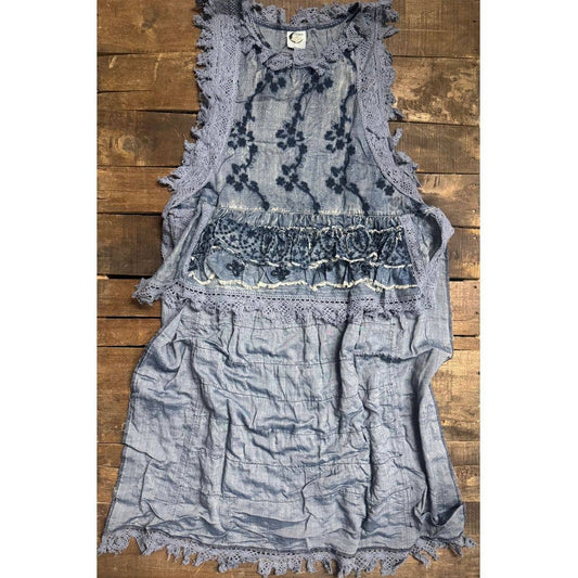 Ruffle Up Hi-Lo Top - Chambray