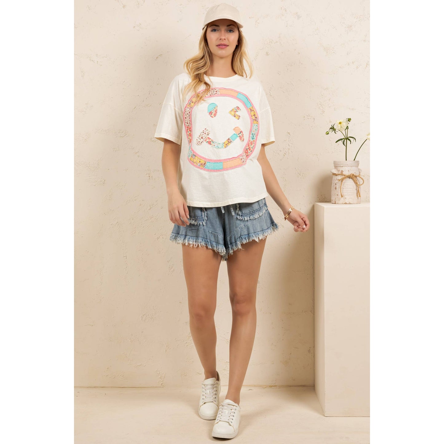 BOHO PATCHWORK SMILEY TEE (ST7737)