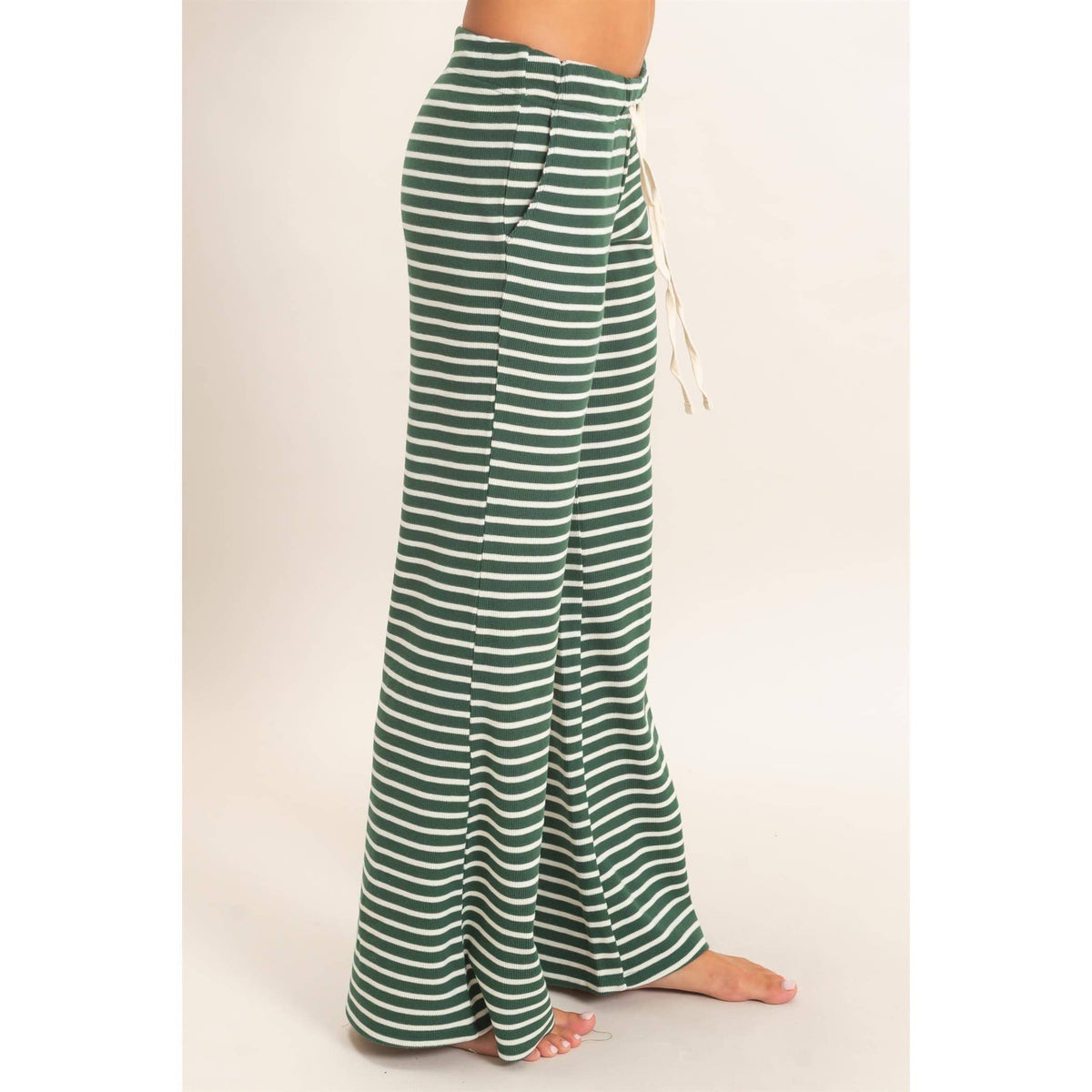 Low Rise Striped Waffle Knit Pants