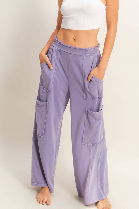 Mineral Wash Wide Leg Cargo Pants