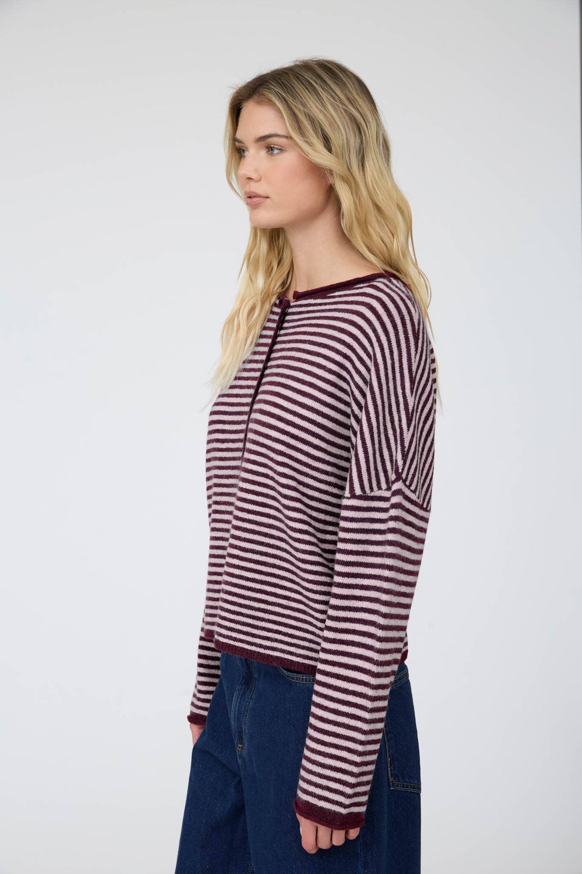 STRIPE RAW EDGE BUTTON DOWN LONG SLEEVE CARDIGAN