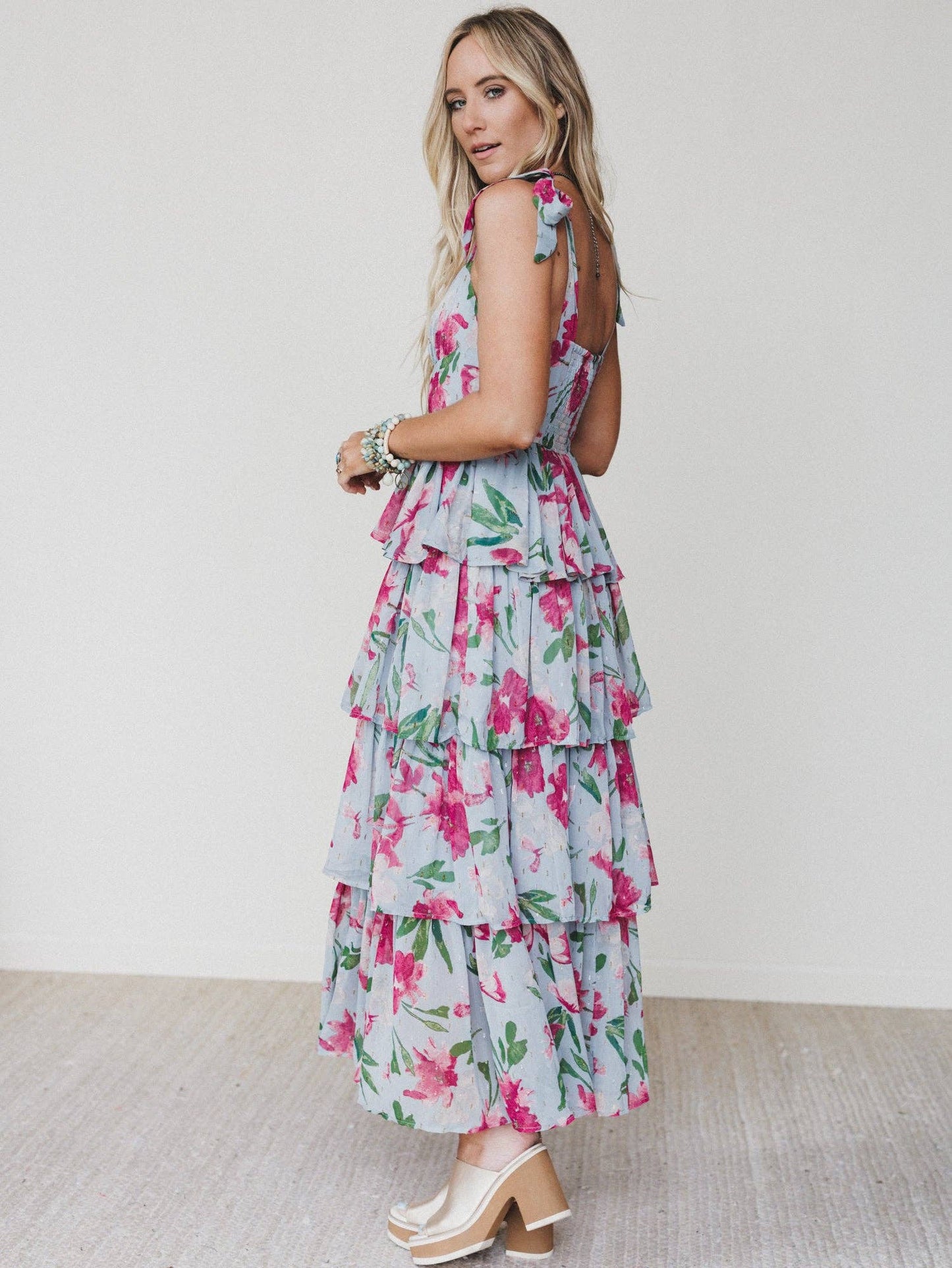 Lila Bloom Maxi Dress - Dusty Blue