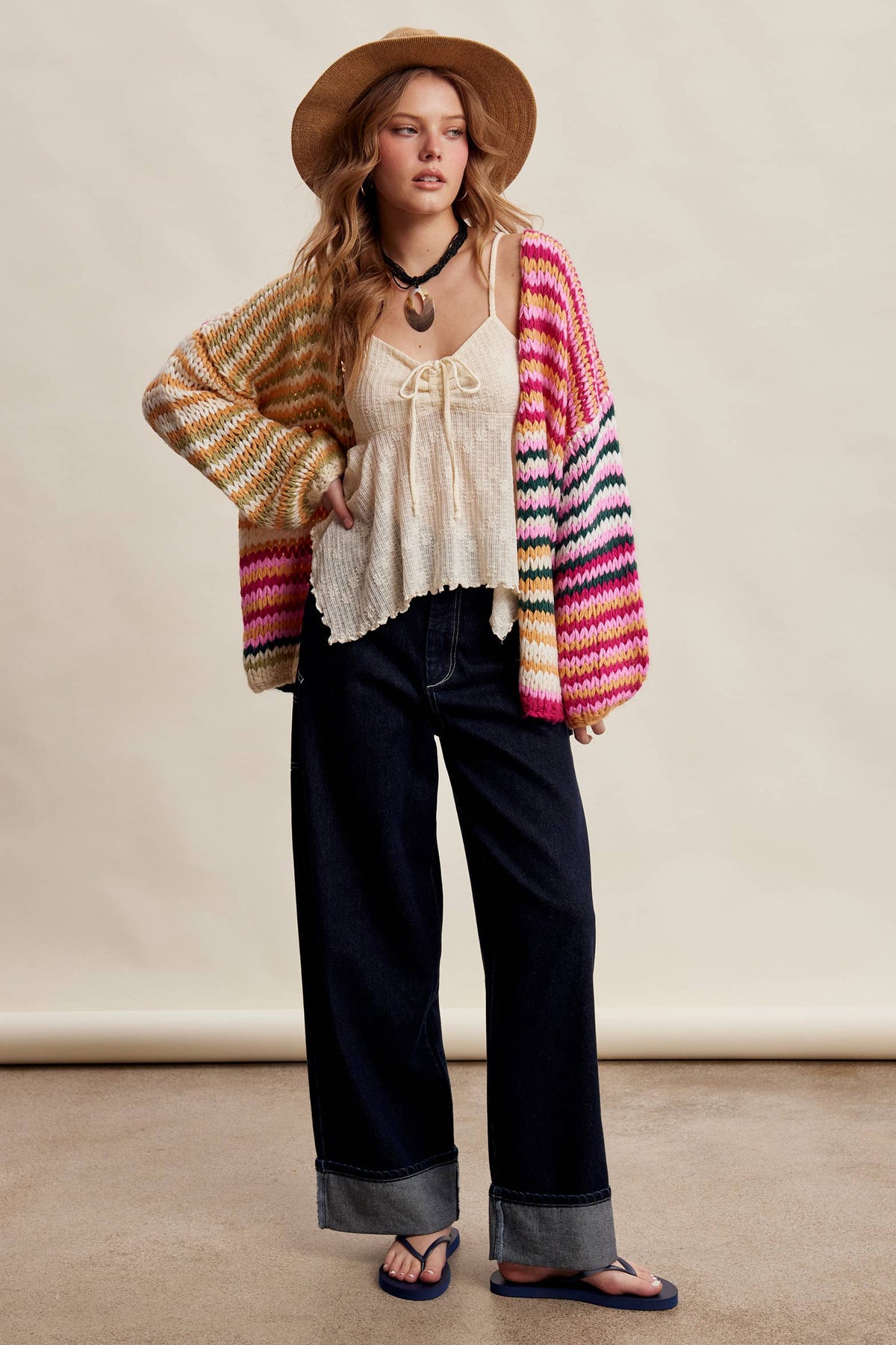 Chunky Multi Stripe Knit Cardigan LSW0731