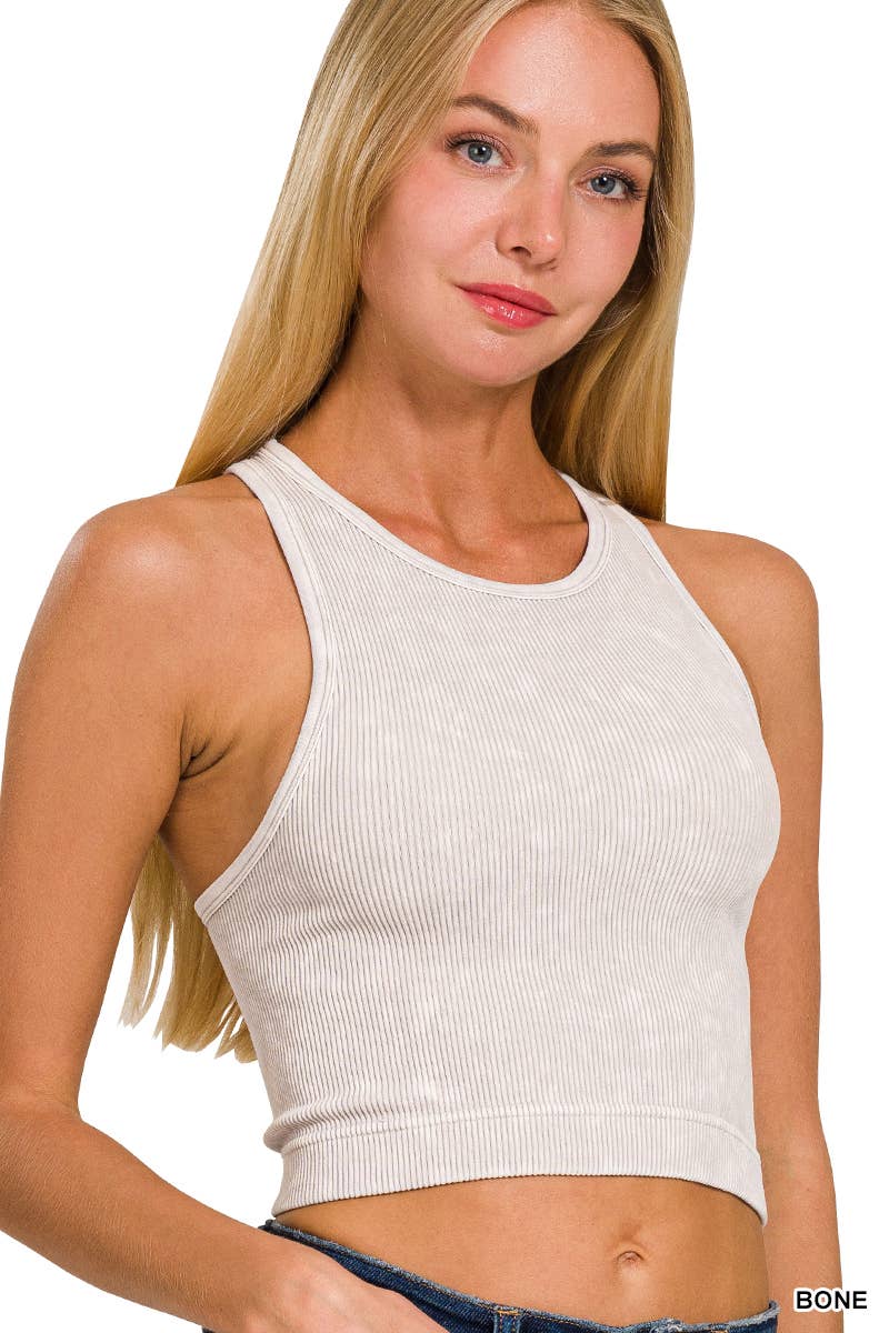 ....High-neck Racerback Premium Washed Crop Tank