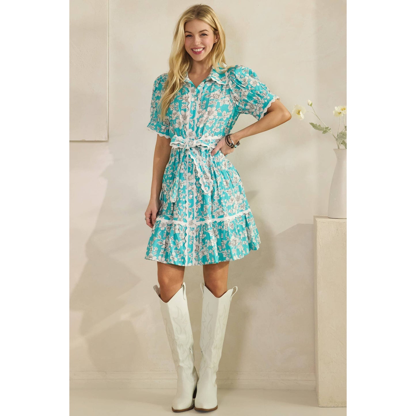 VINTAGE FLORAL SCALLOPED MINI DRESS (SD7675)