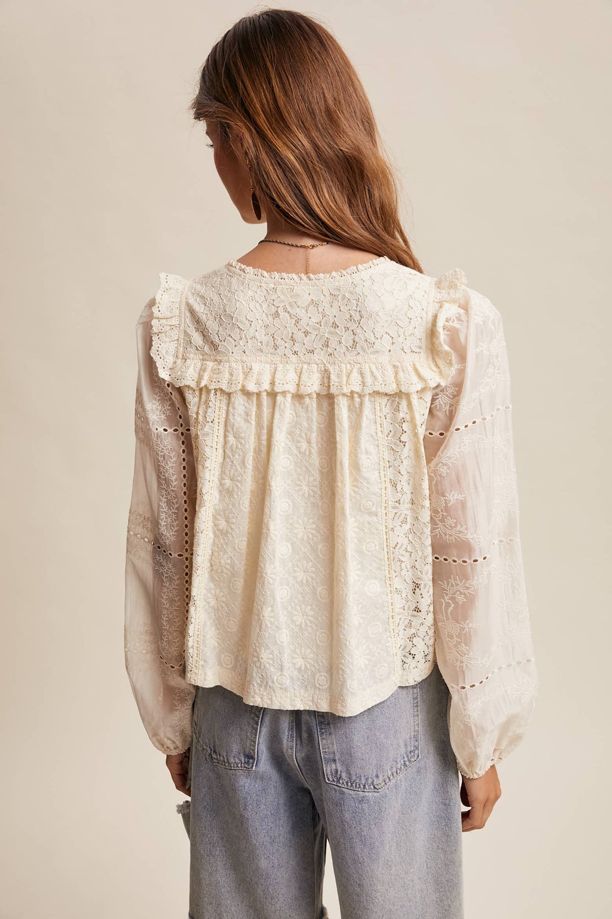 Delicate Embroidered Lace Blouse LT1389