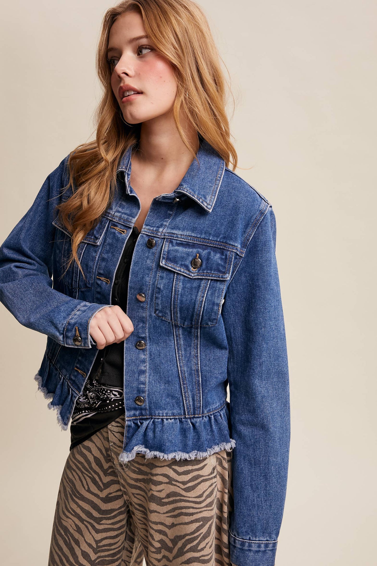 Ruffled Hem Denim Jacket LJ0236