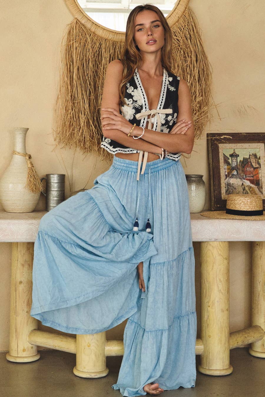 Washed Colored Rayon Boho Palazzo Pants