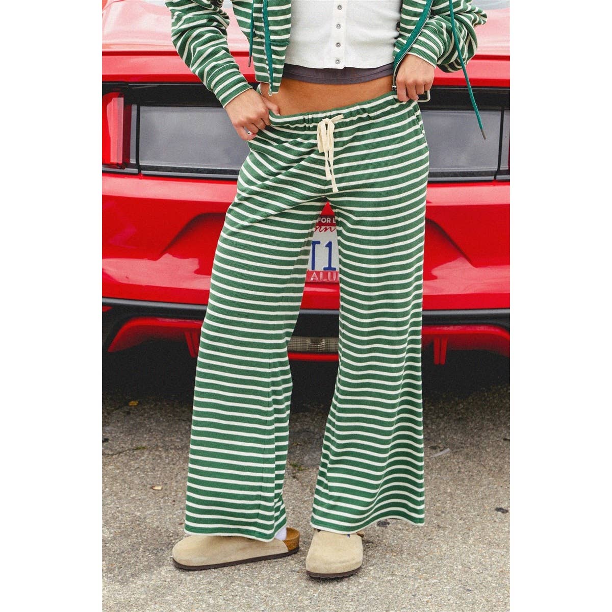 Low Rise Striped Waffle Knit Pants