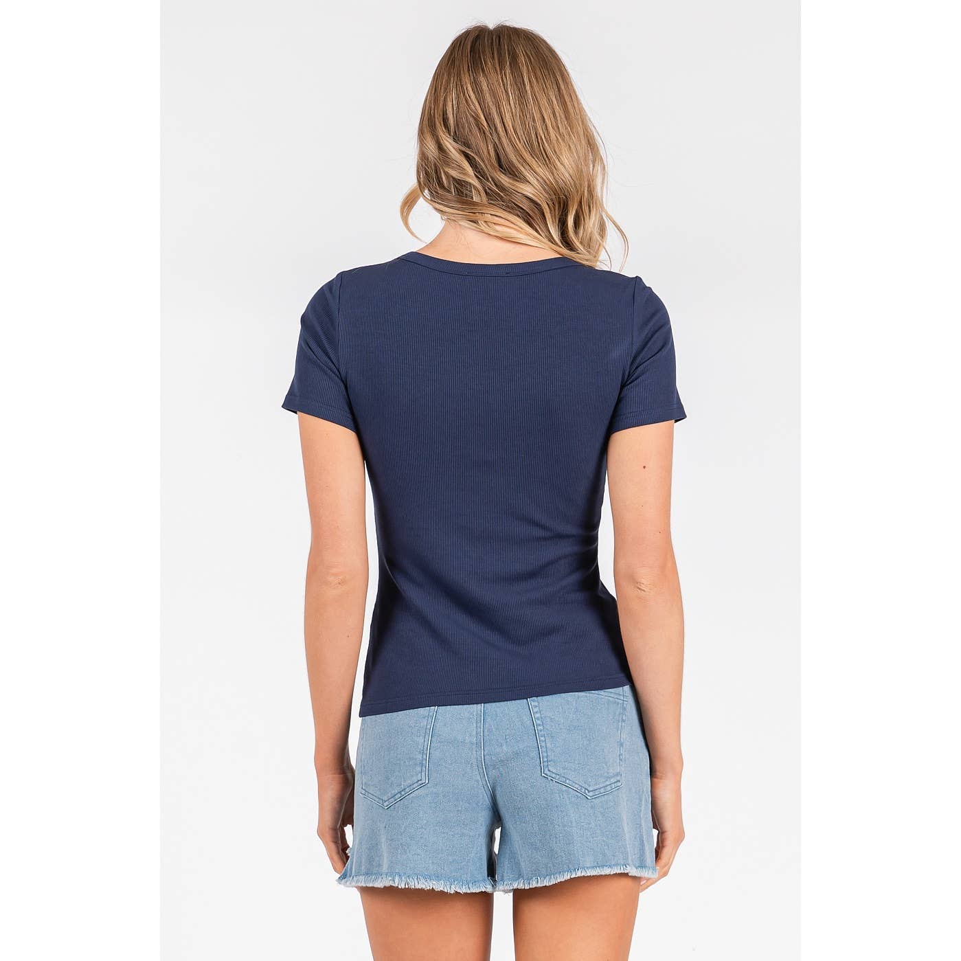 RIBBED V-NECK SHORT SLEEVE BASIC CLASSIC TEE