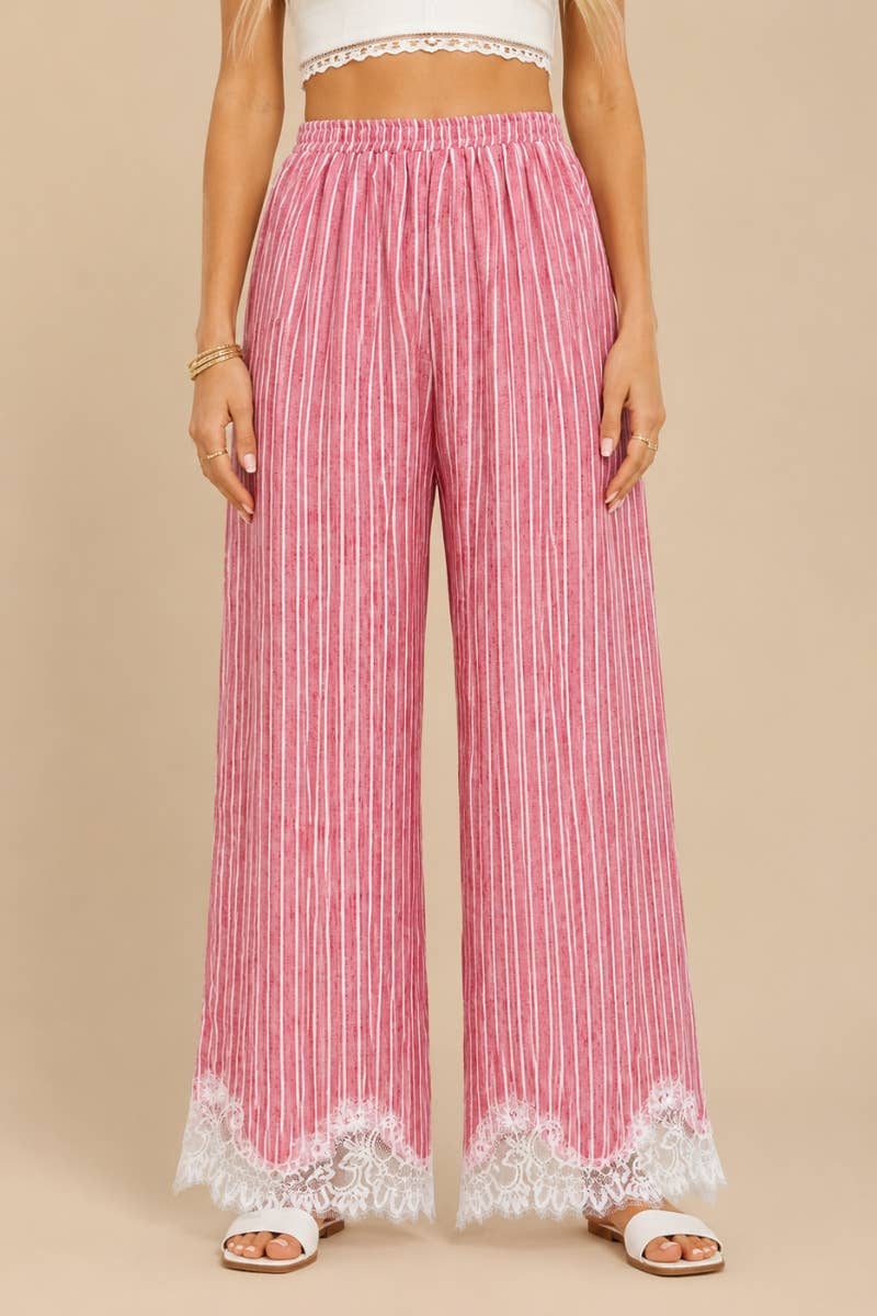 Lace-Trimmed Wide-Leg Pants