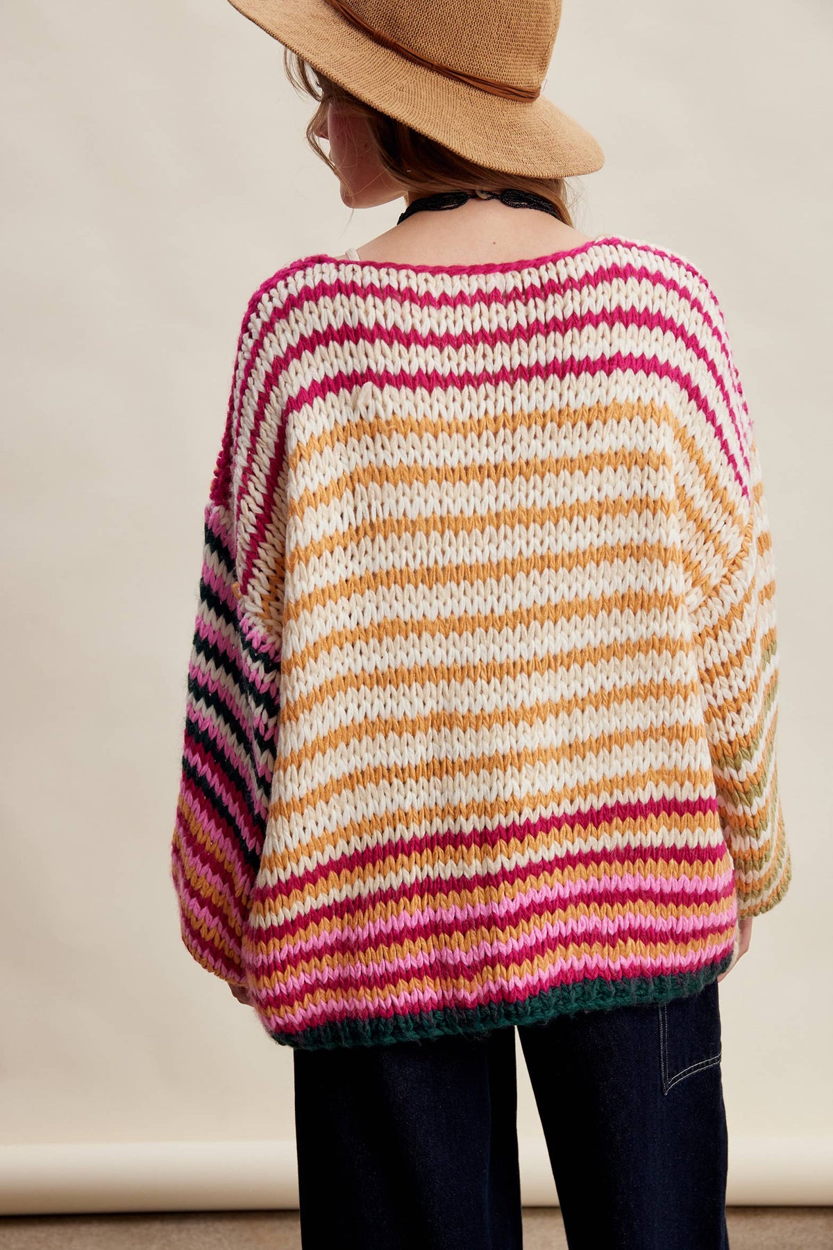 Chunky Multi Stripe Knit Cardigan LSW0731