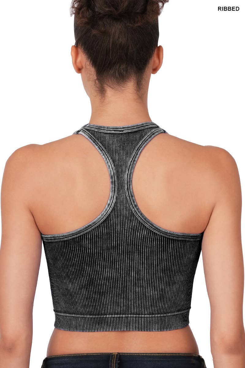 ....High-neck Racerback Premium Washed Crop Tank