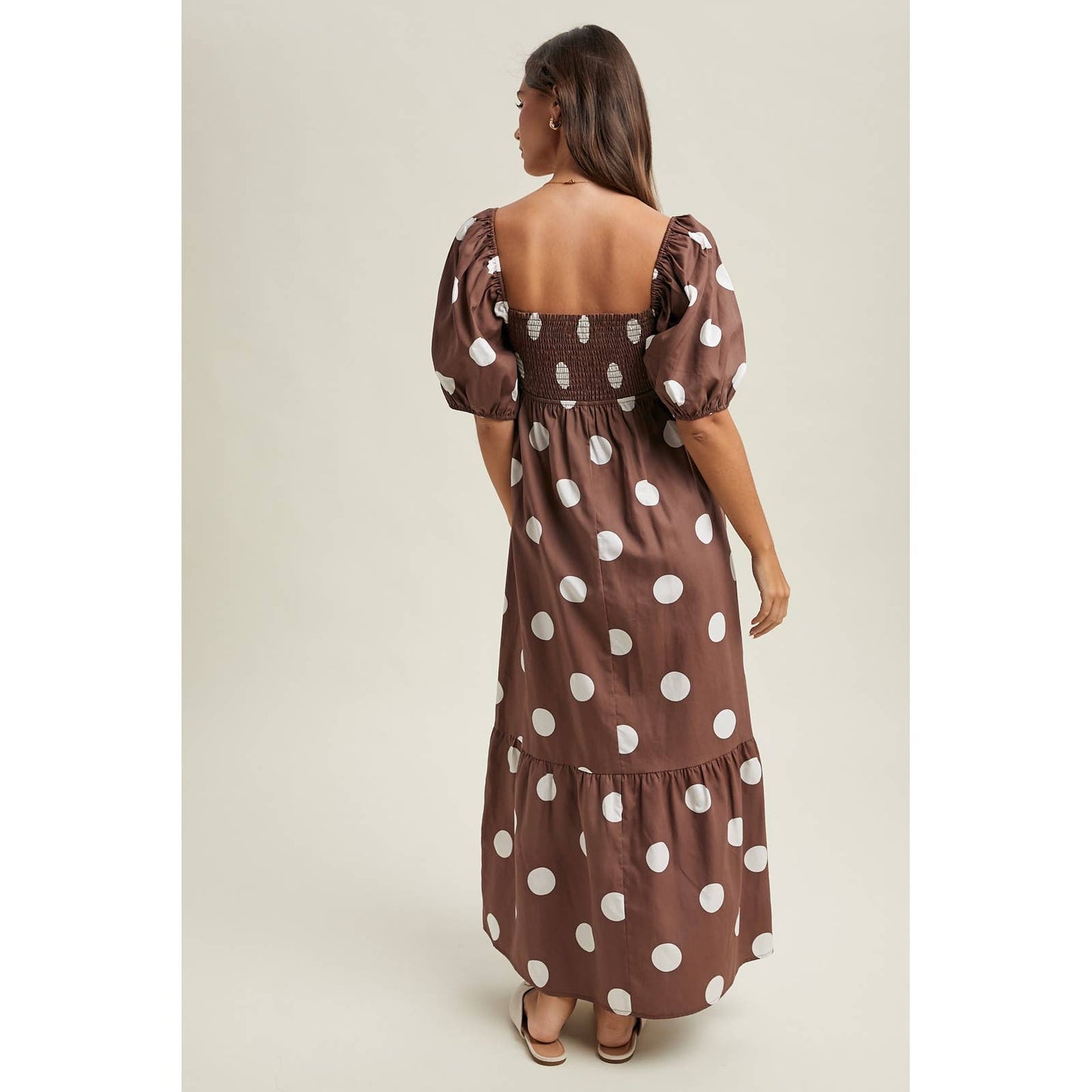 POLKA DOT PUFF SLEEVE MAXI DRESS / WL25-12140