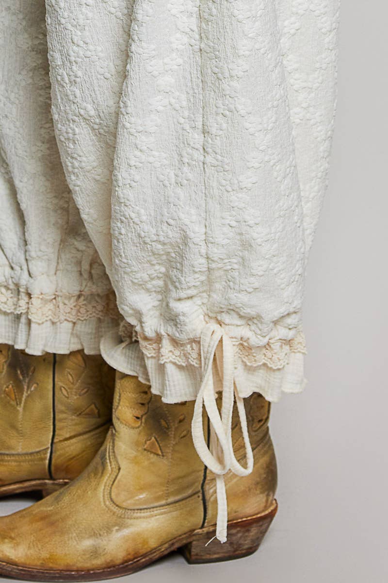 High-Rise Lace Ruffle Elastic Waistband Jogger Pants