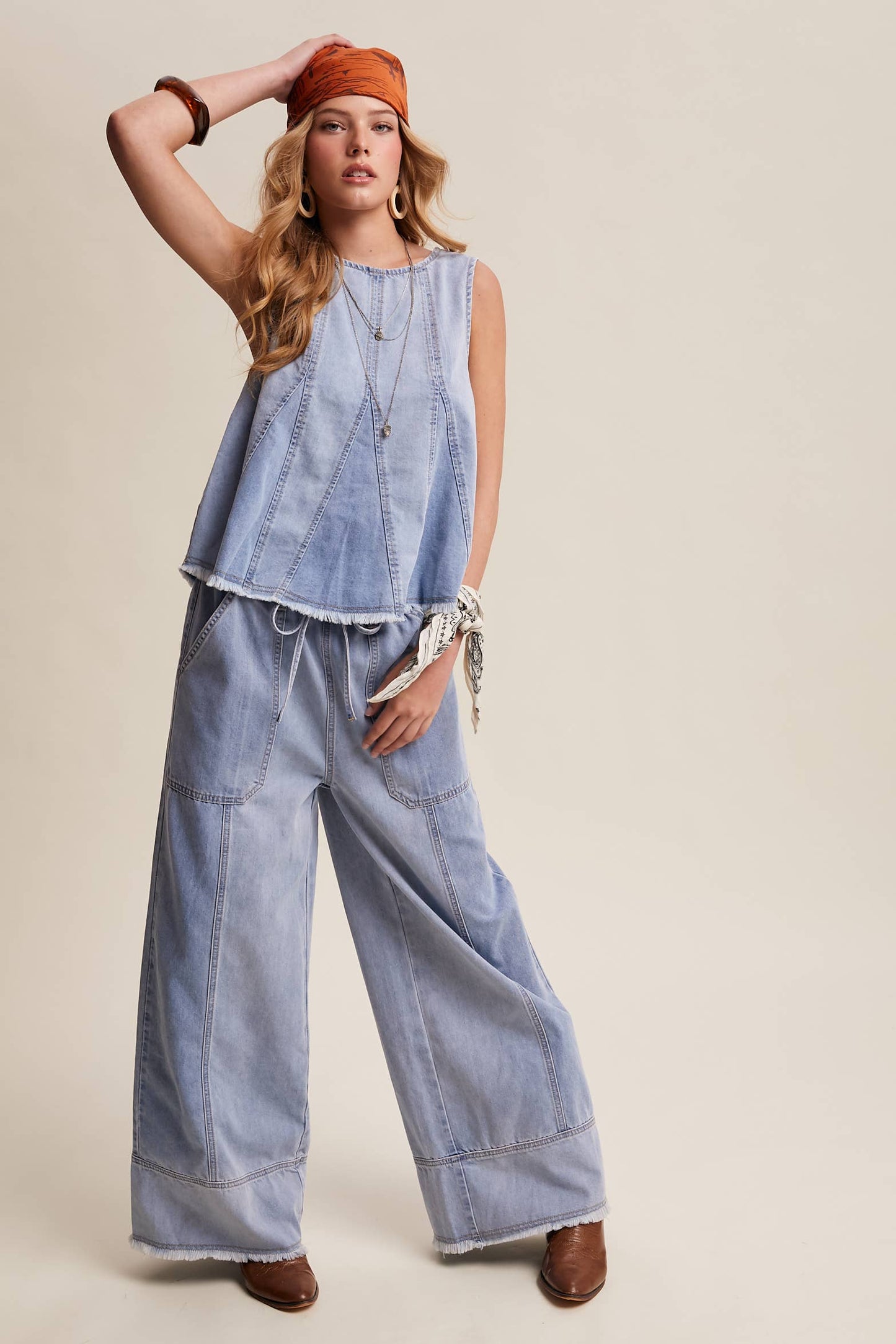 Washed Denim Tank & Wide-Leg Pants Set LSET170
