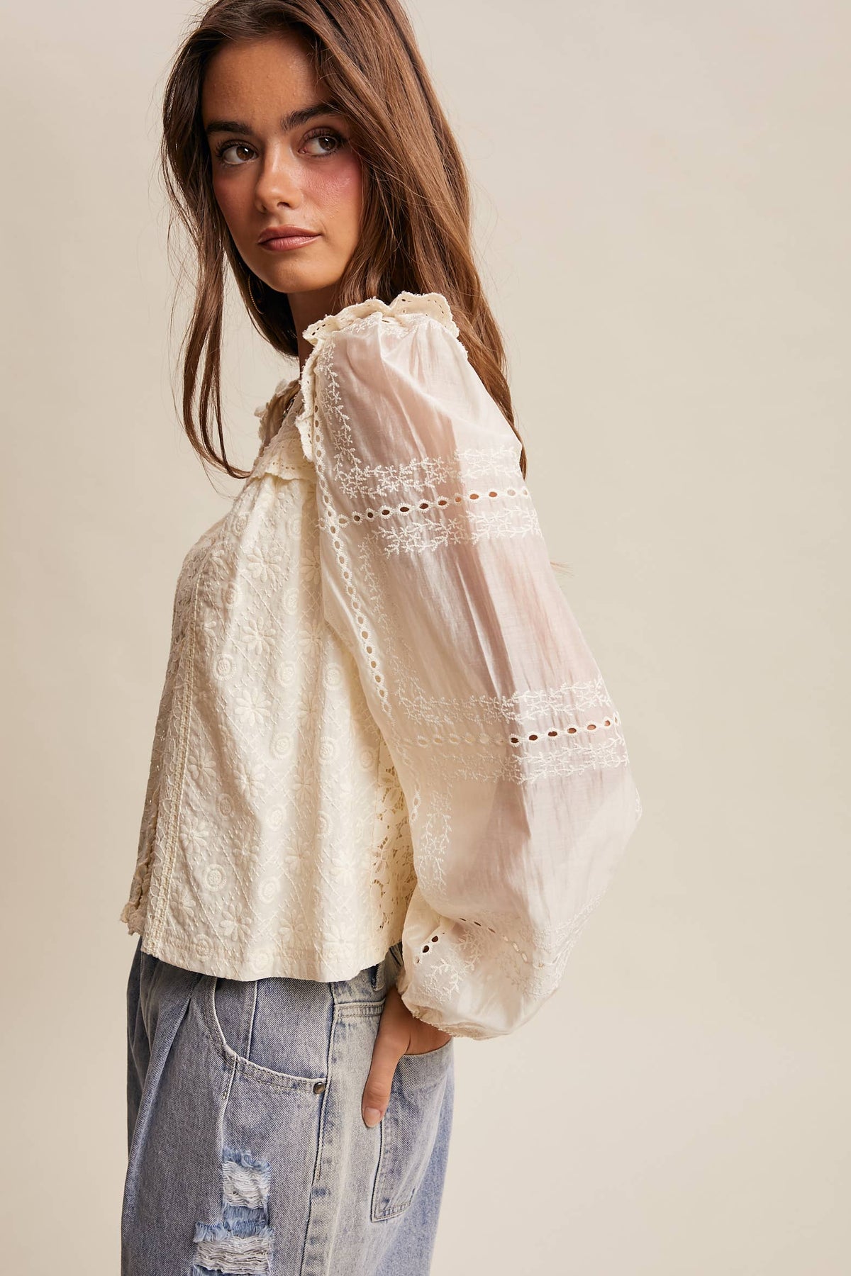 Delicate Embroidered Lace Blouse LT1389
