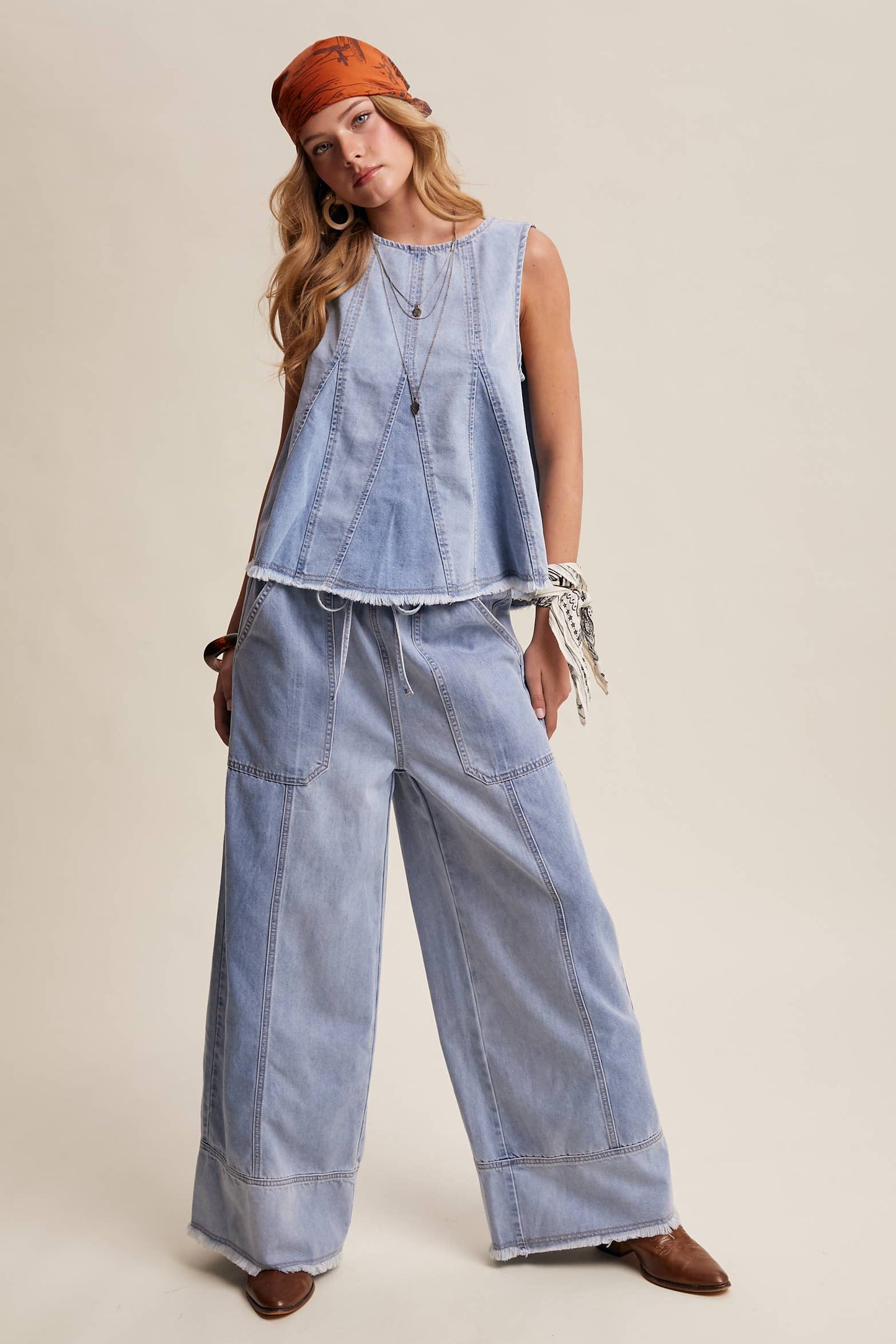 Washed Denim Tank & Wide-Leg Pants Set LSET170