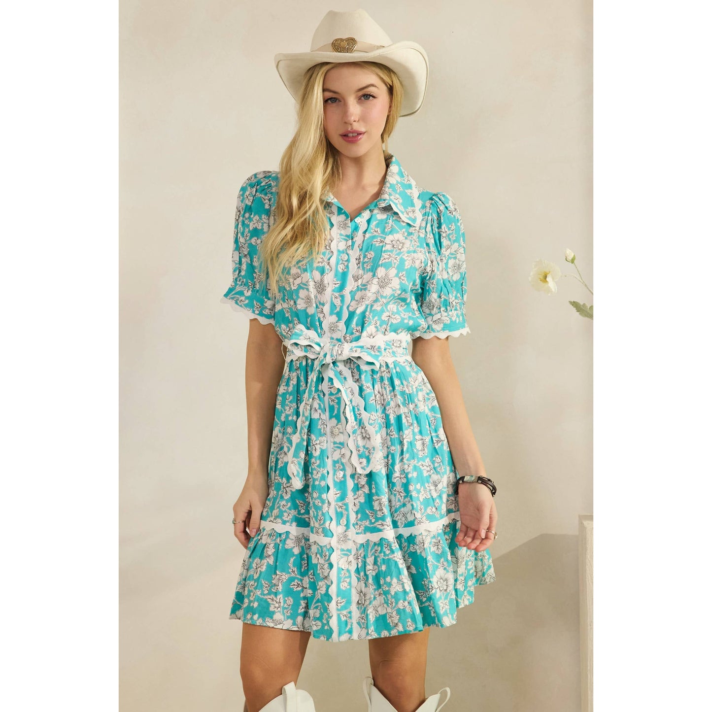 VINTAGE FLORAL SCALLOPED MINI DRESS (SD7675)