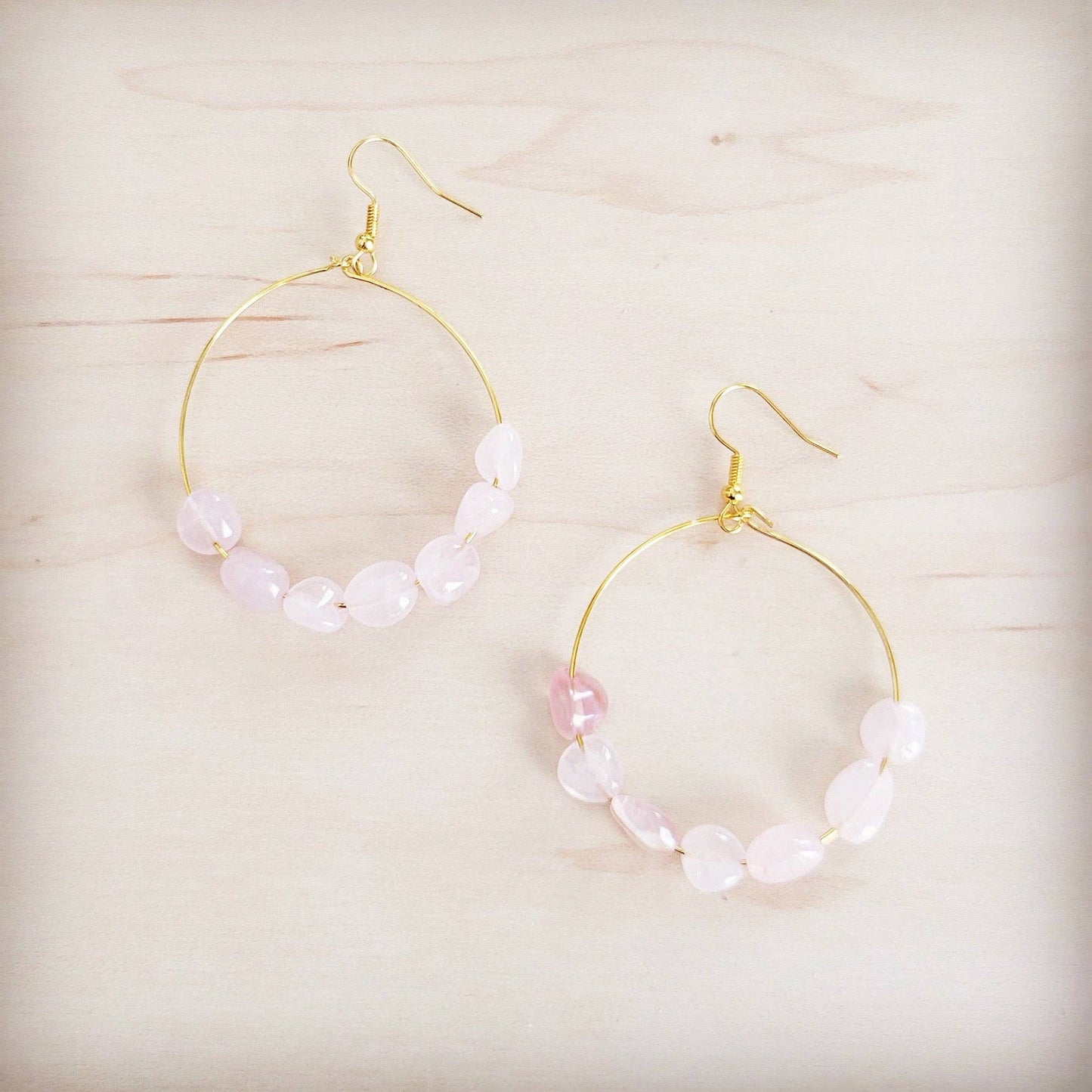 Beaded Hoop Earrings- Genuine Natural Rose Quartz Stones 200bk
