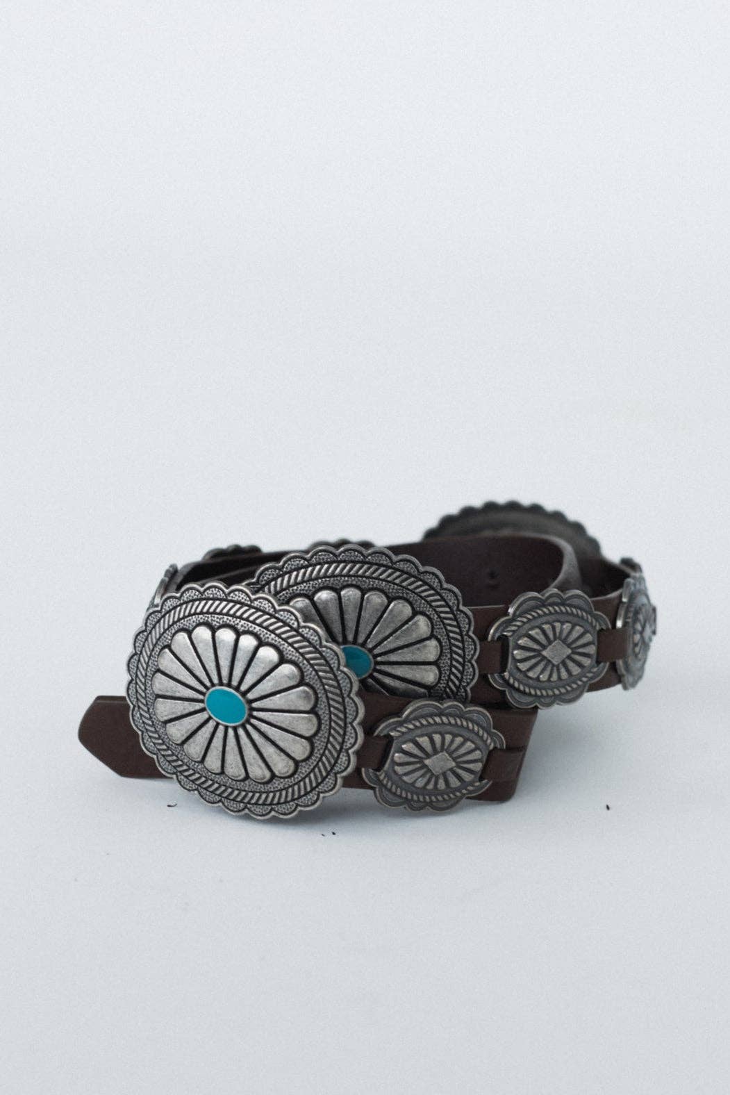 Austin Turquoise Concho Belt - Brown