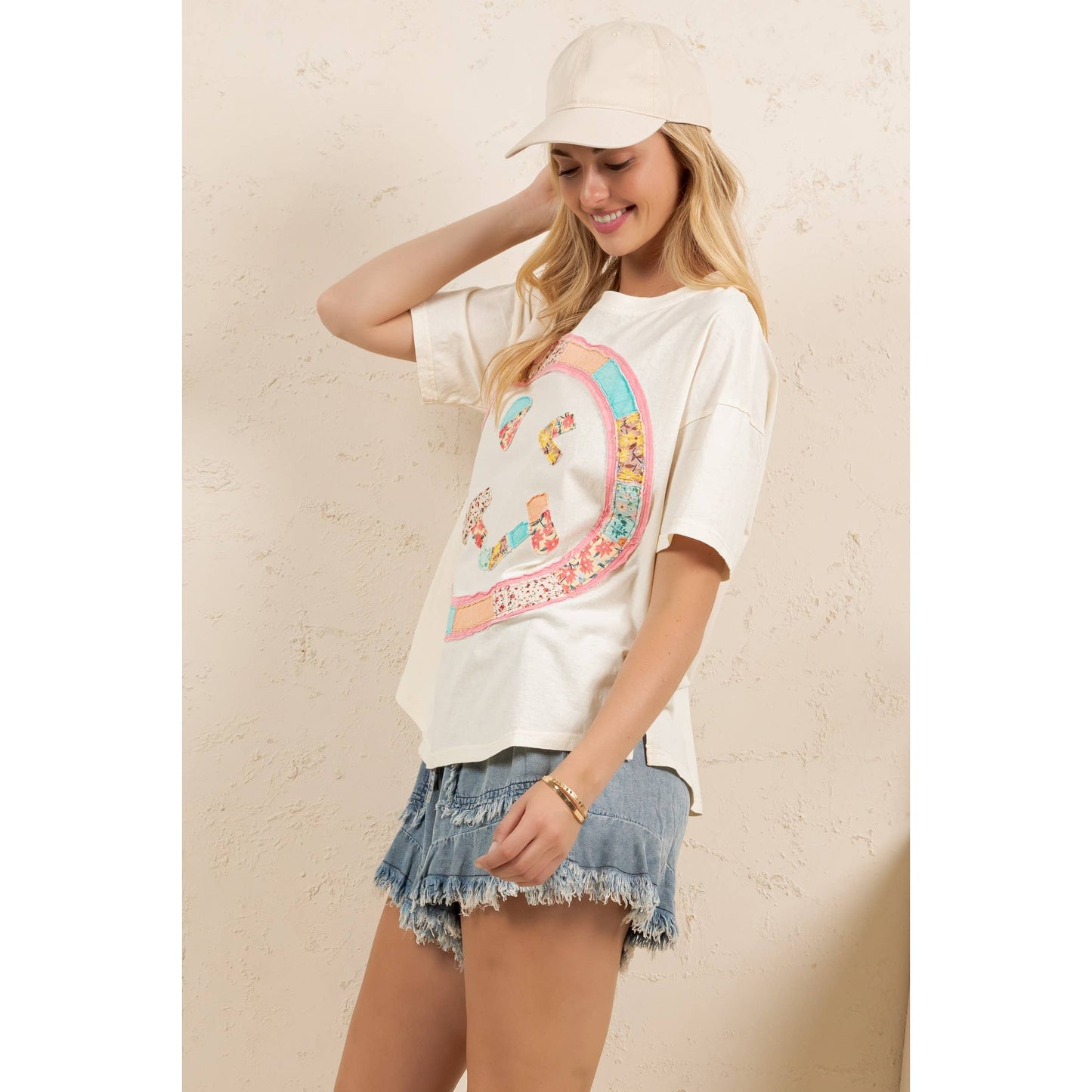 BOHO PATCHWORK SMILEY TEE (ST7737)