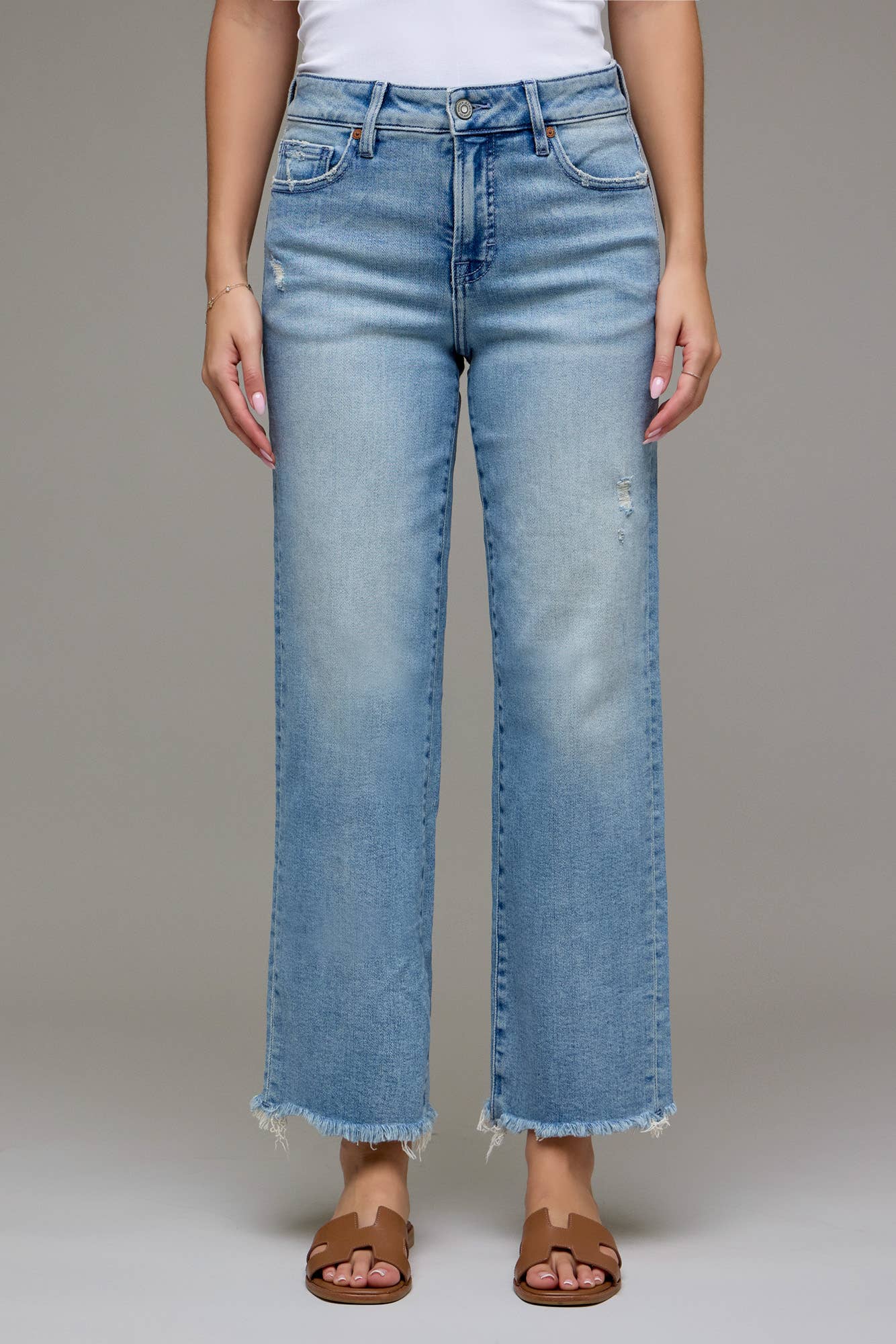 Medium Light Mid Rise Stretch Cropped Classic Straight