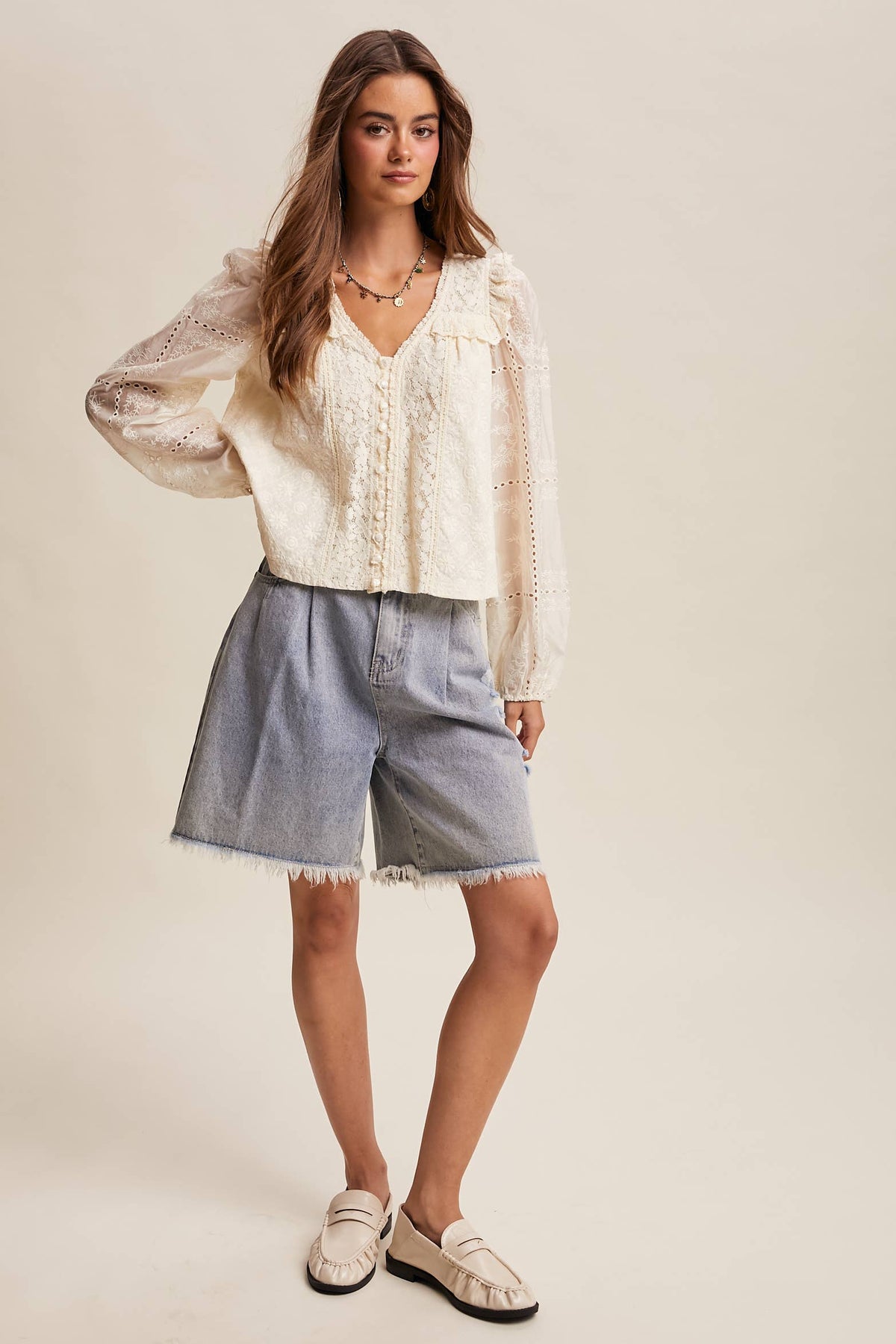 Delicate Embroidered Lace Blouse LT1389