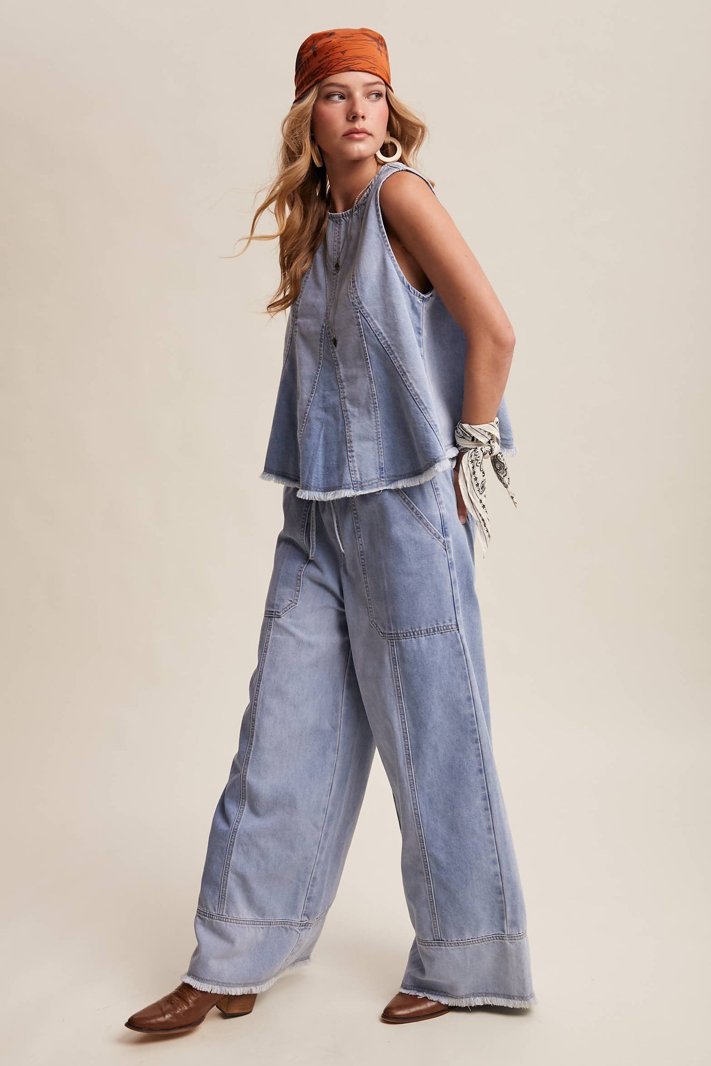 Washed Denim Tank & Wide-Leg Pants Set LSET170