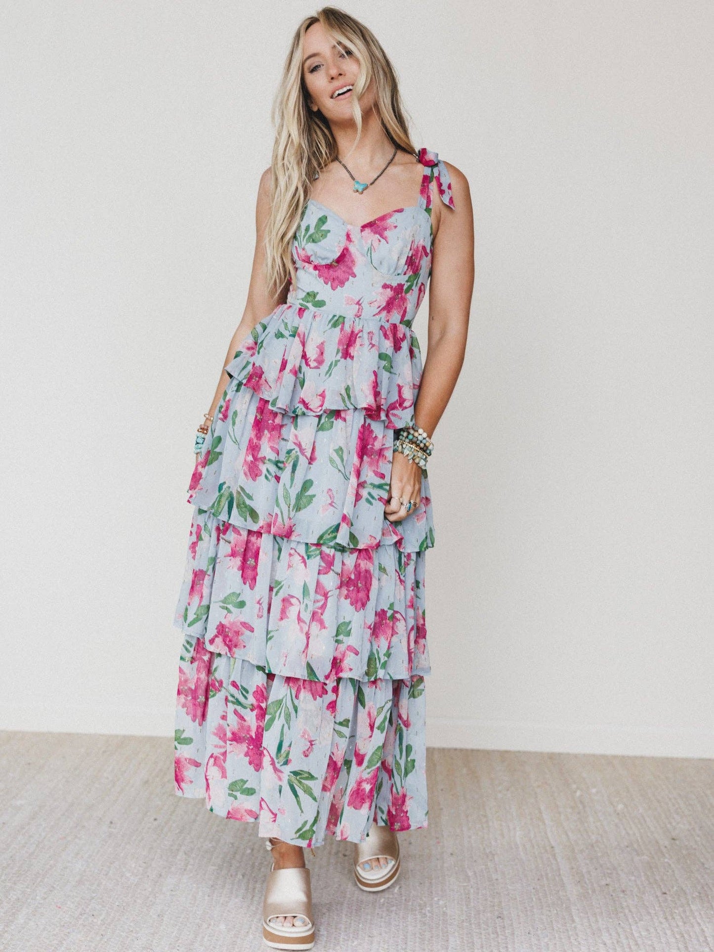 Lila Bloom Maxi Dress - Dusty Blue