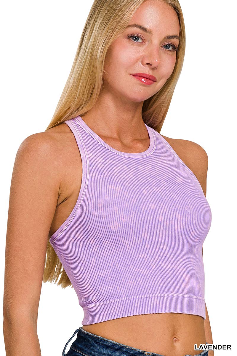 ....High-neck Racerback Premium Washed Crop Tank