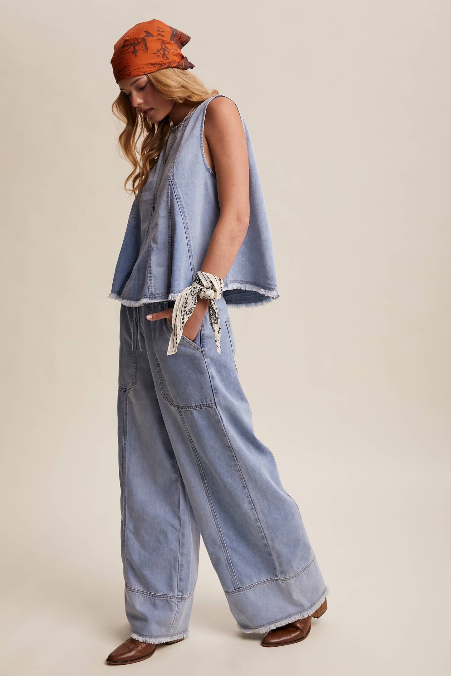 Washed Denim Tank & Wide-Leg Pants Set LSET170