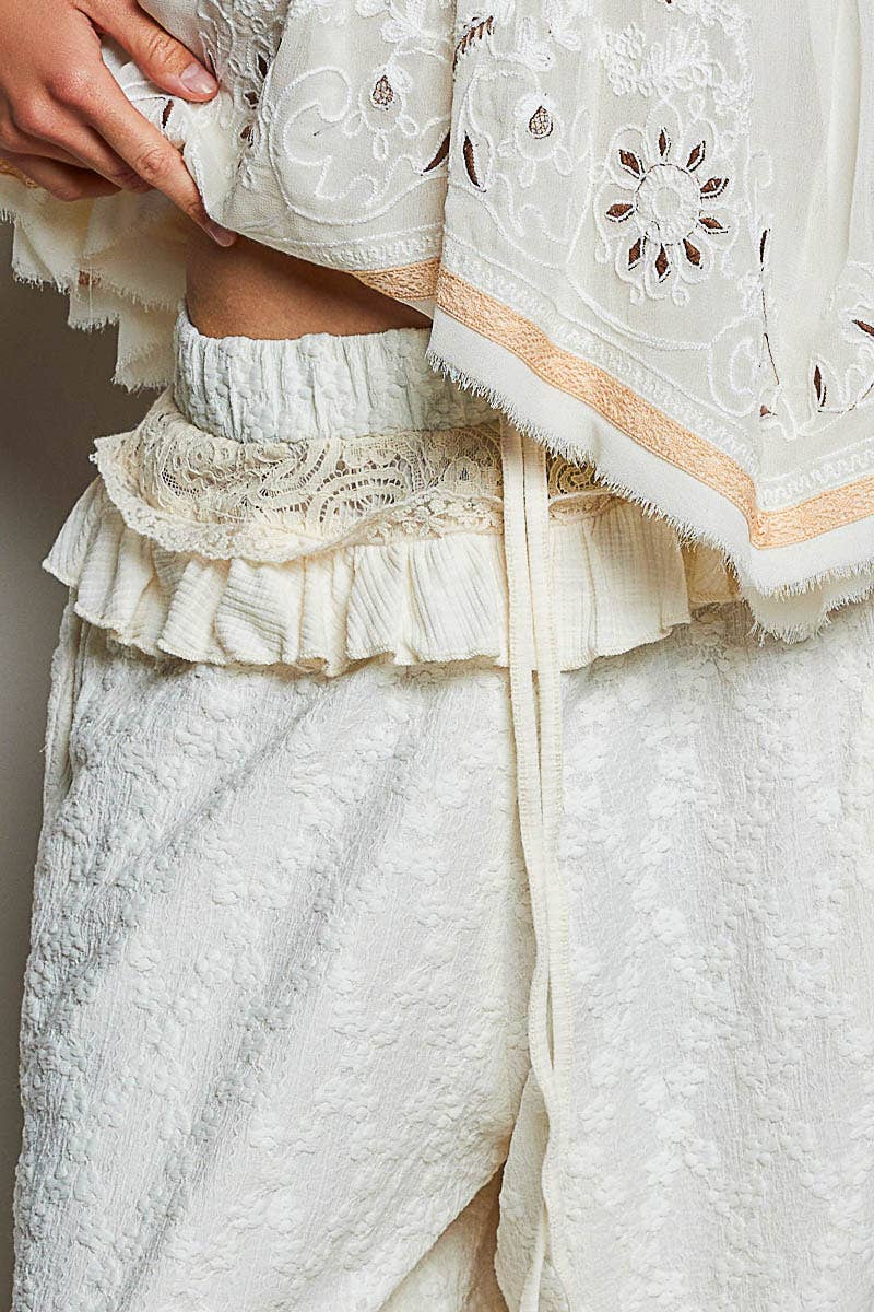 High-Rise Lace Ruffle Elastic Waistband Jogger Pants