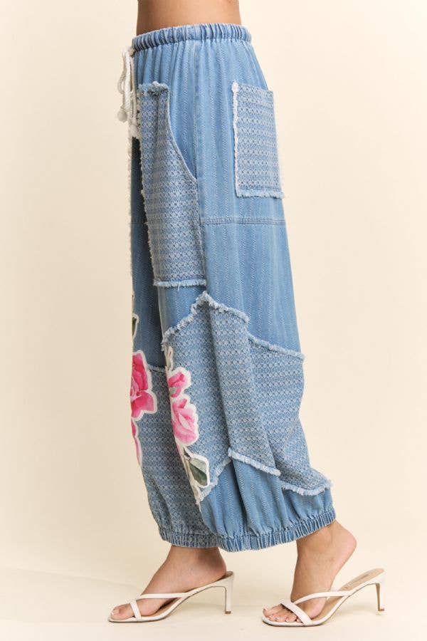 PRINTED FLOWER PATCHWORK PANTS