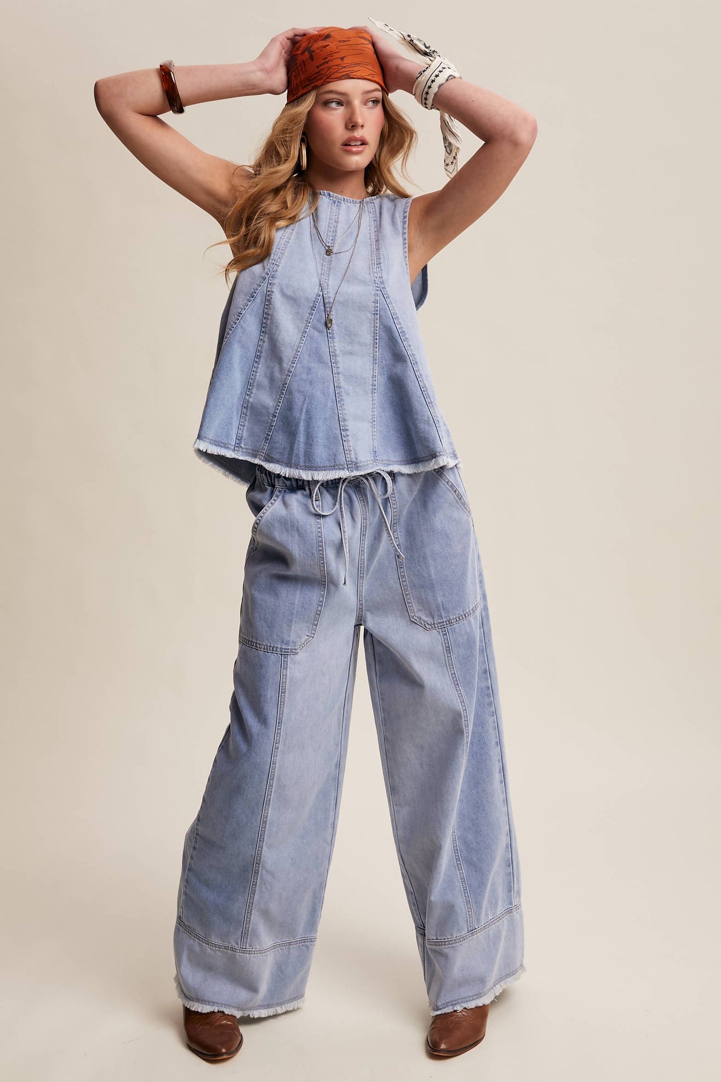 Washed Denim Tank & Wide-Leg Pants Set LSET170