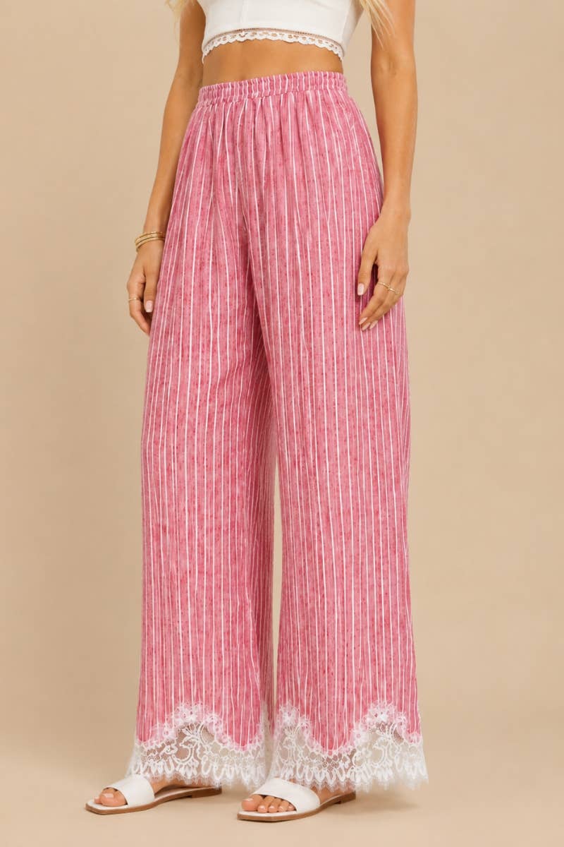 Lace-Trimmed Wide-Leg Pants