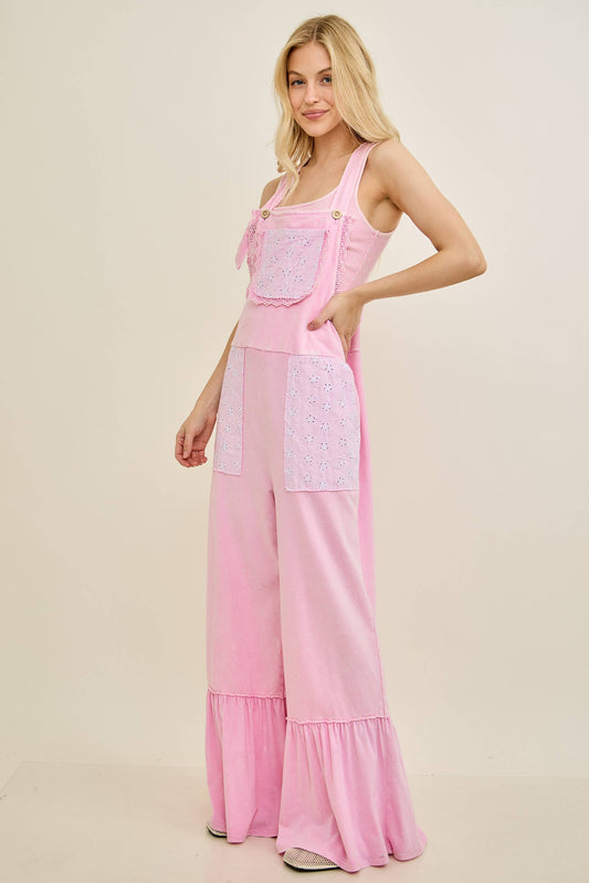 Mineral Washed Tea Party Ruffle Jumpsuits HJ7065